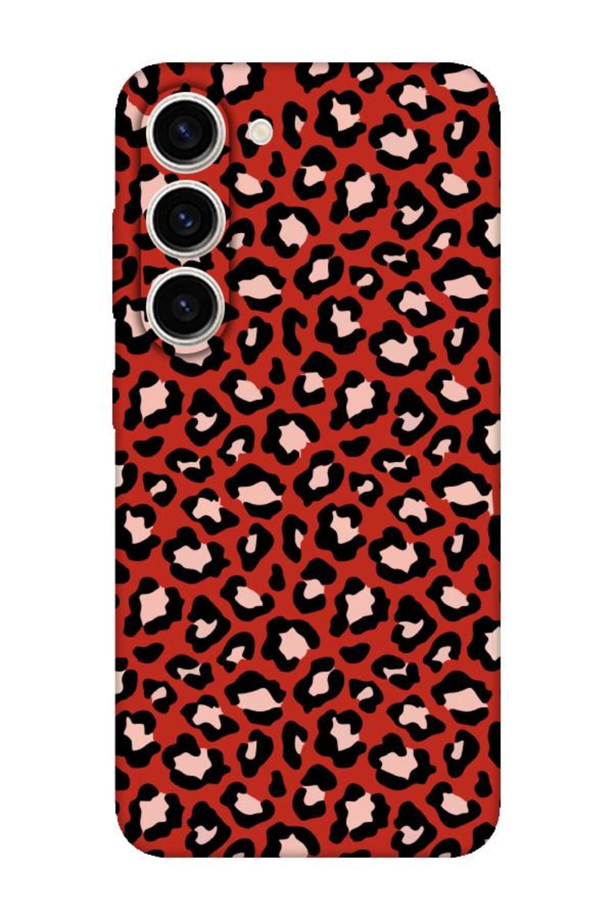 frondcase Samsung S23 Plus Leopar Desenli Kırmızı Telefon Kılıfı