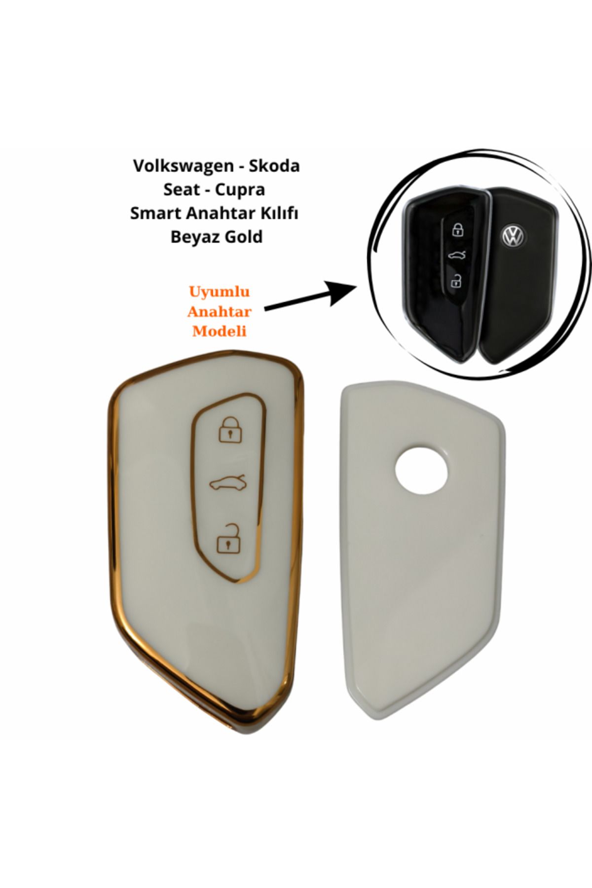 maxisepet Volkswagen Tiguan Smart Anahtar Kumanda Kılıfı Beyaz Gold 2024-2025