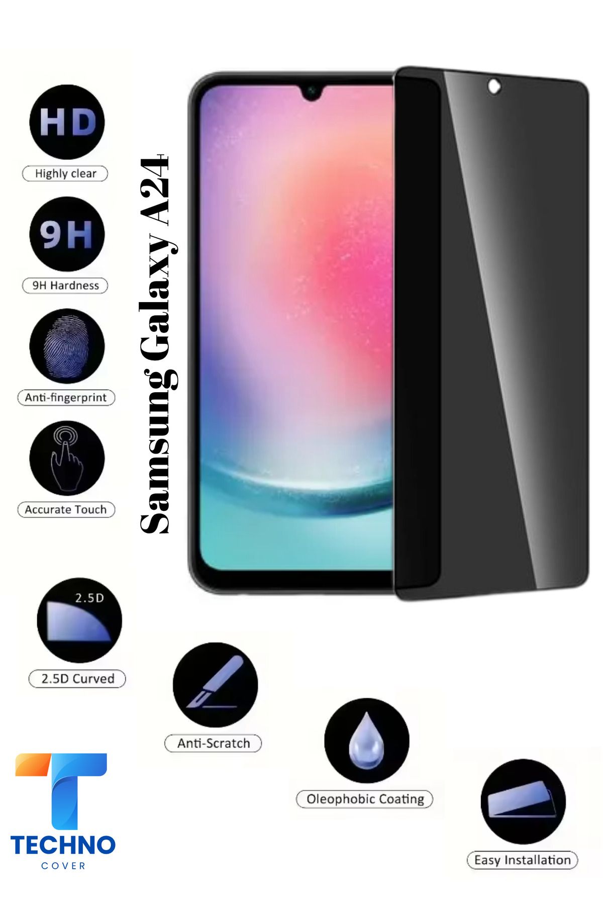 foxpower Samsung A24 Uyumlu Tam Kapatan Hayalet Ekran Koruyucu 6D Temperli Cam