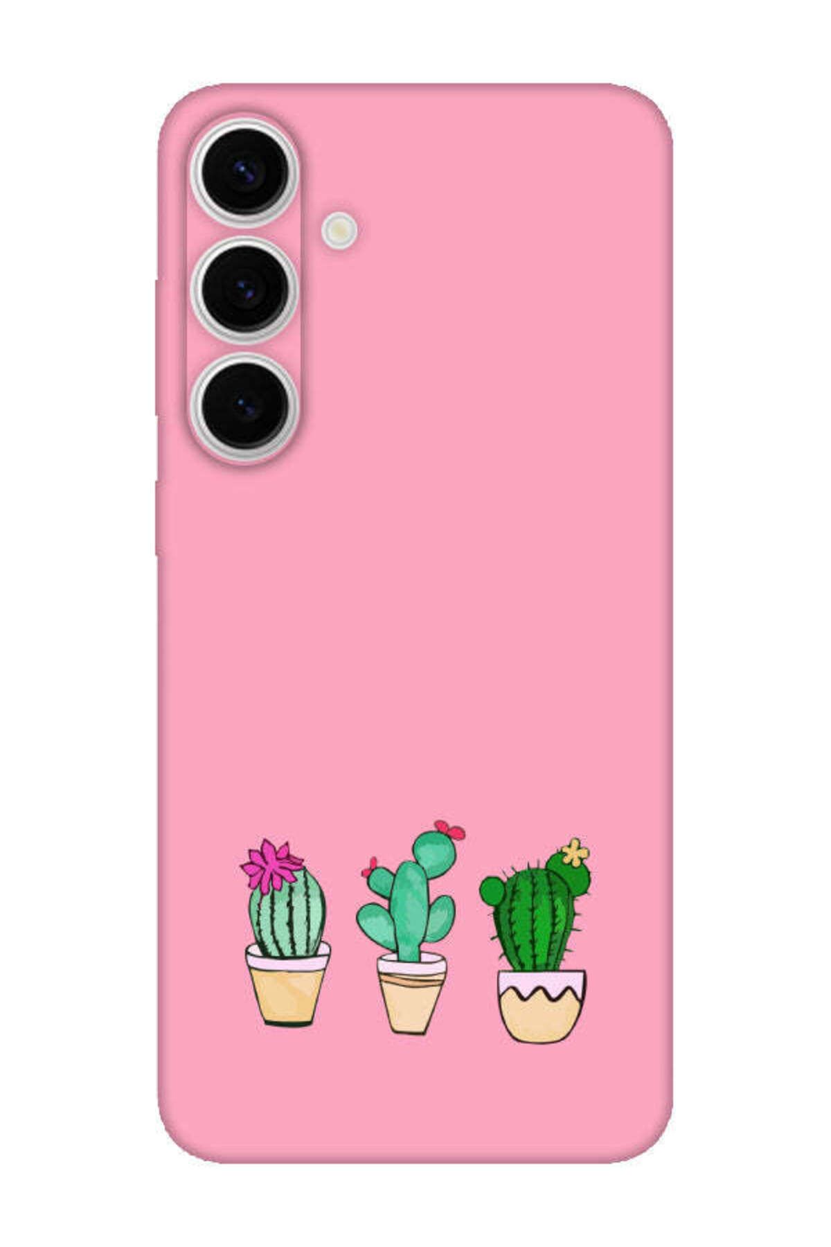 frondcase Samsung S24 Fe Kaktüs Desenli Pembe Telefon Kılıfı
