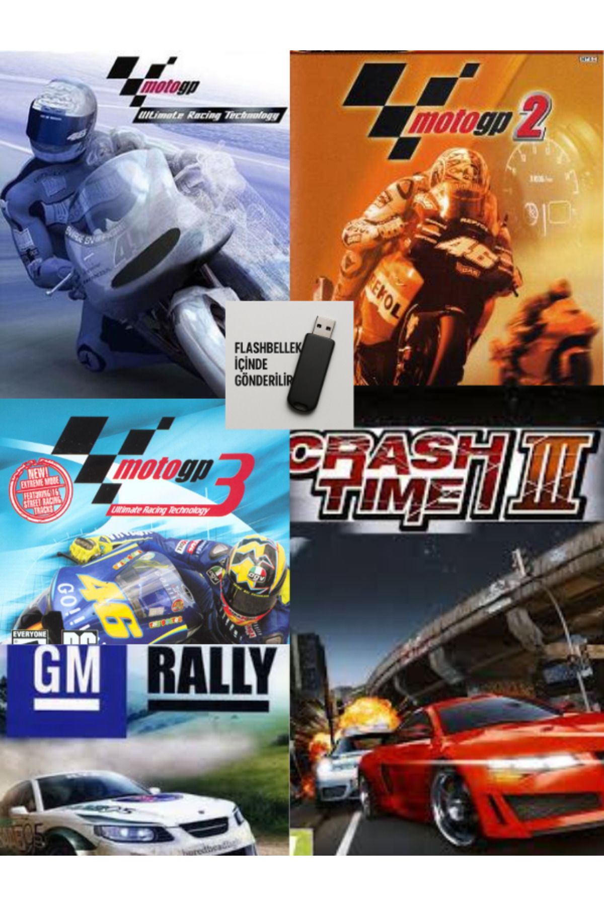 Tigdes 🎮 MotoGP 1-2-3, GM Rally, Crash Time 3-5 PC Oyun Seti | Kuruluma Hazır Flash Bellek | 5'li Paket
