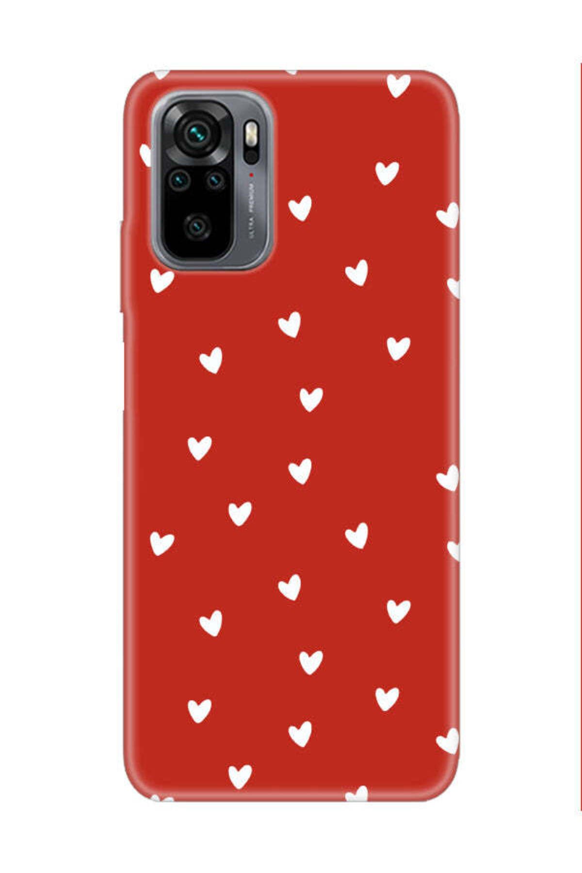frondcase Redmi Note 10S Küçük Kalpler Kırmızı Telefon Kılıfı