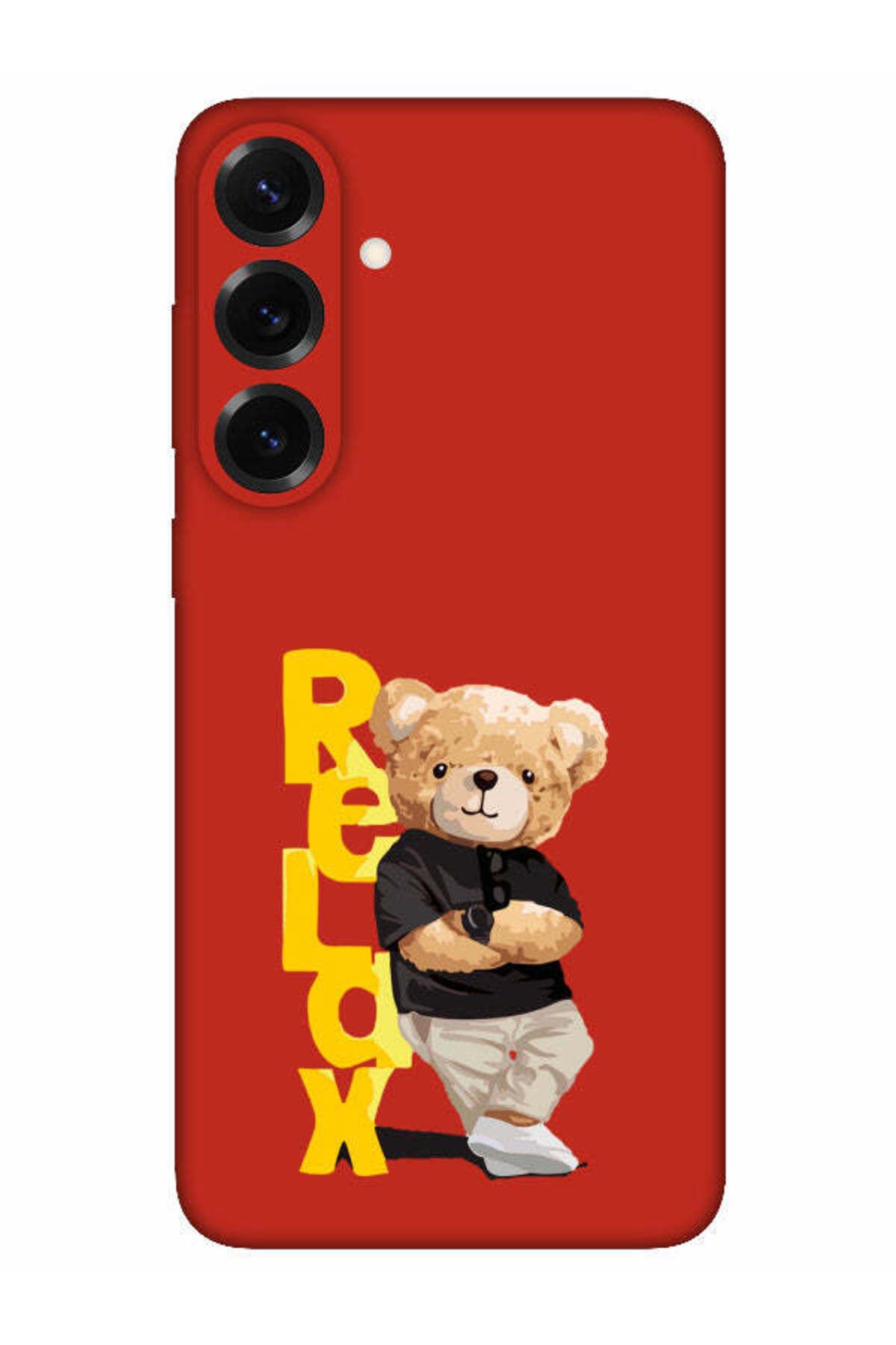 frondcase Samsung S25 Teddy Bear Relax Kırmızı Telefon Kılıfı