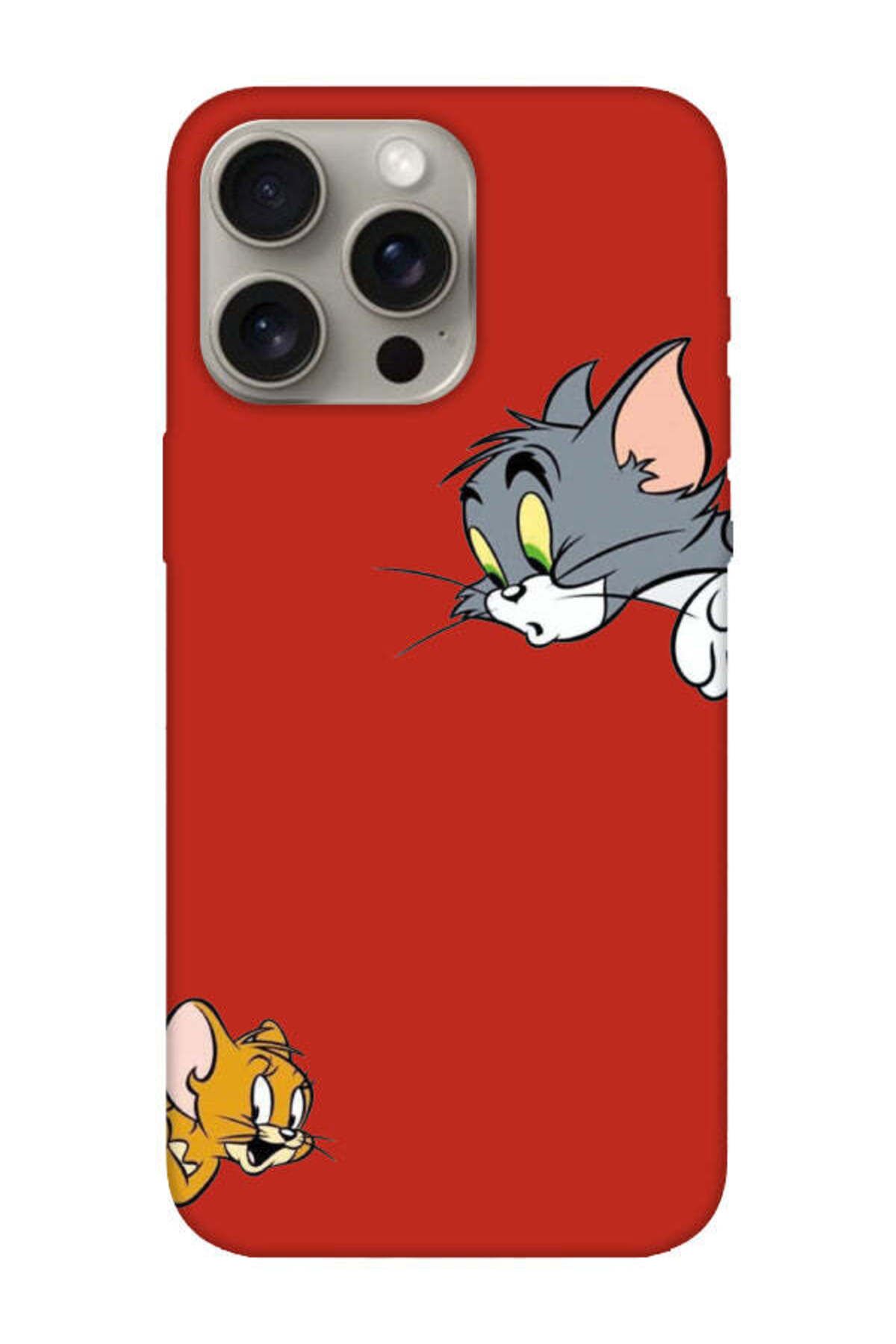 frondcase iPhone 15 Pro Max Tom And Jerry Kırmızı Telefon Kılıfı
