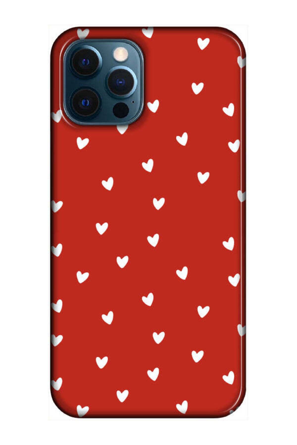 frondcase iPhone 12 Pro Küçük Kalpler Kırmızı Telefon Kılıfı