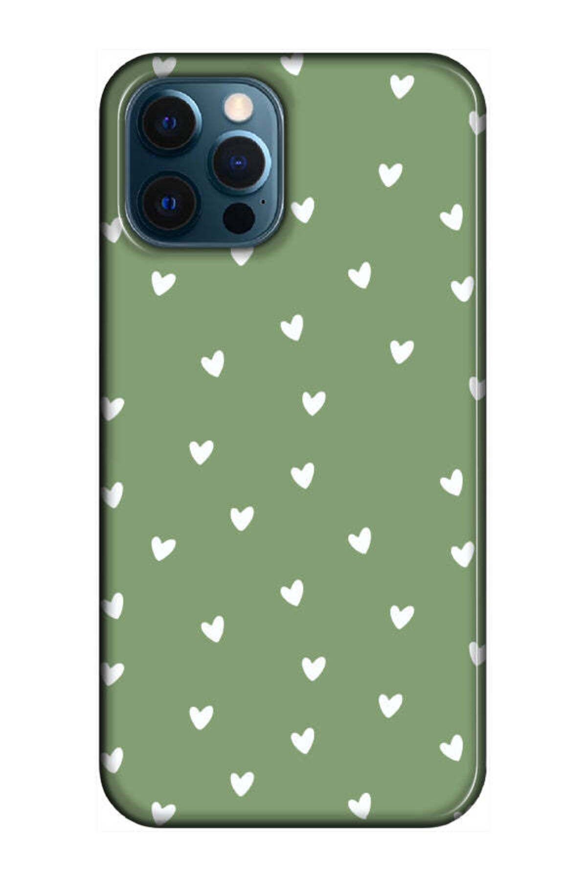frondcase iPhone 12 Pro Küçük Kalpler Yeşil Telefon Kılıfı