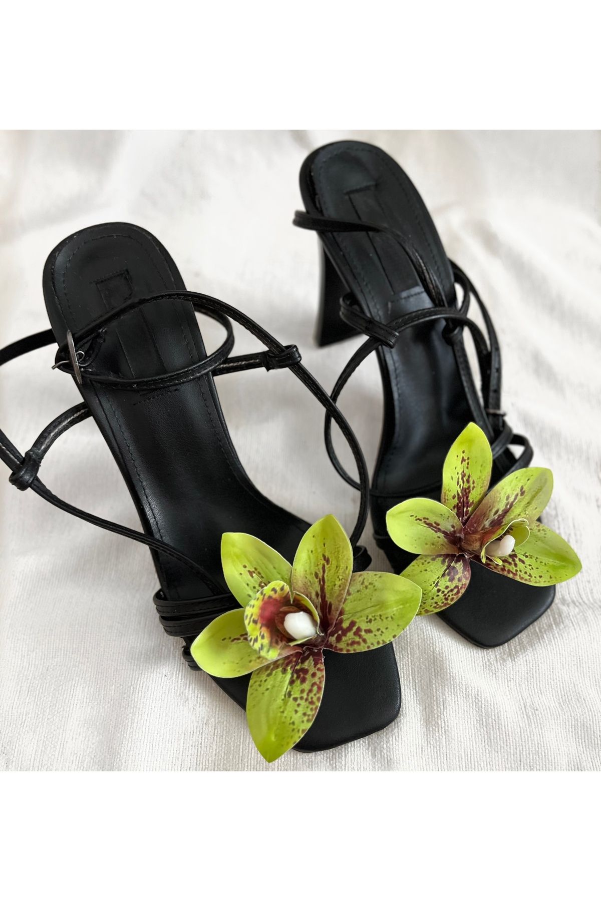 FloresDeCarnaval yeşil singapur orkide çıtçıtlı ayakkabı tokası