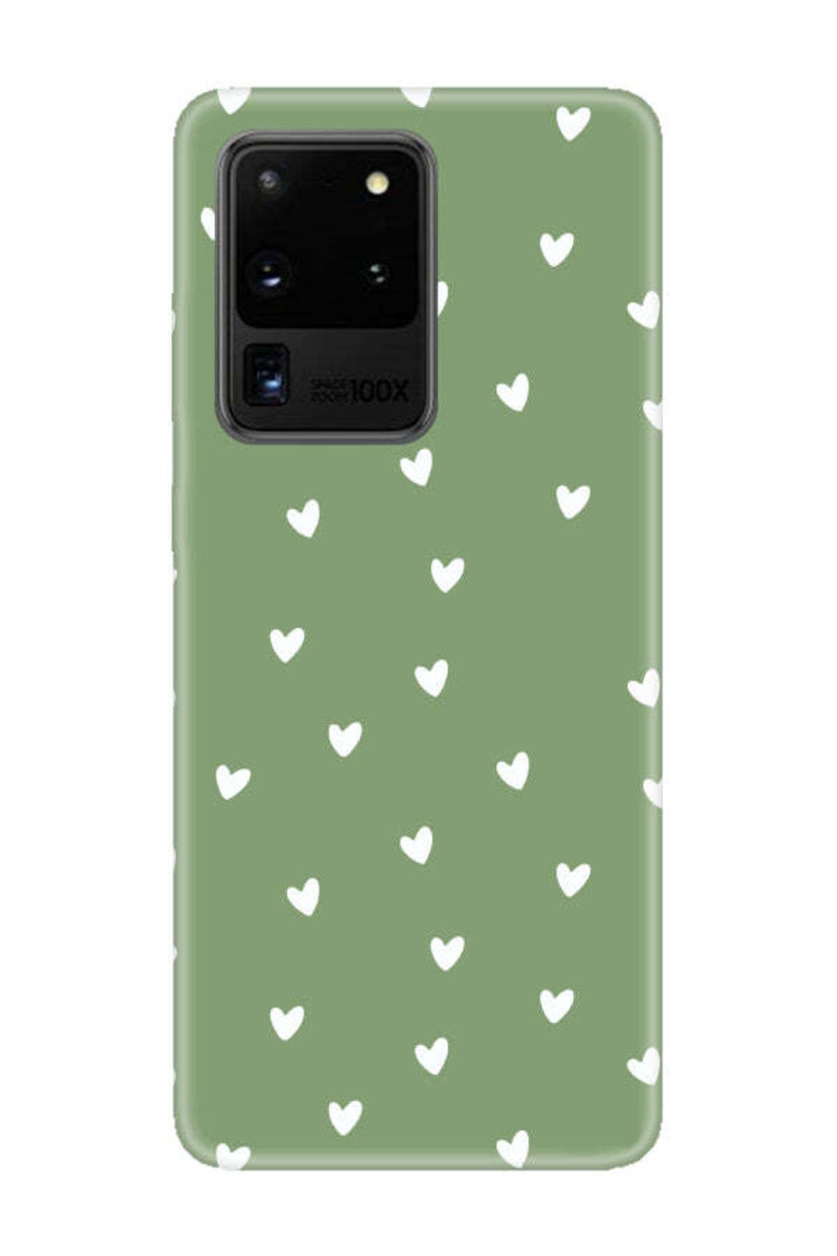 frondcase Samsung S20 Ultra Küçük Kalpler Yeşil Telefon Kılıfı