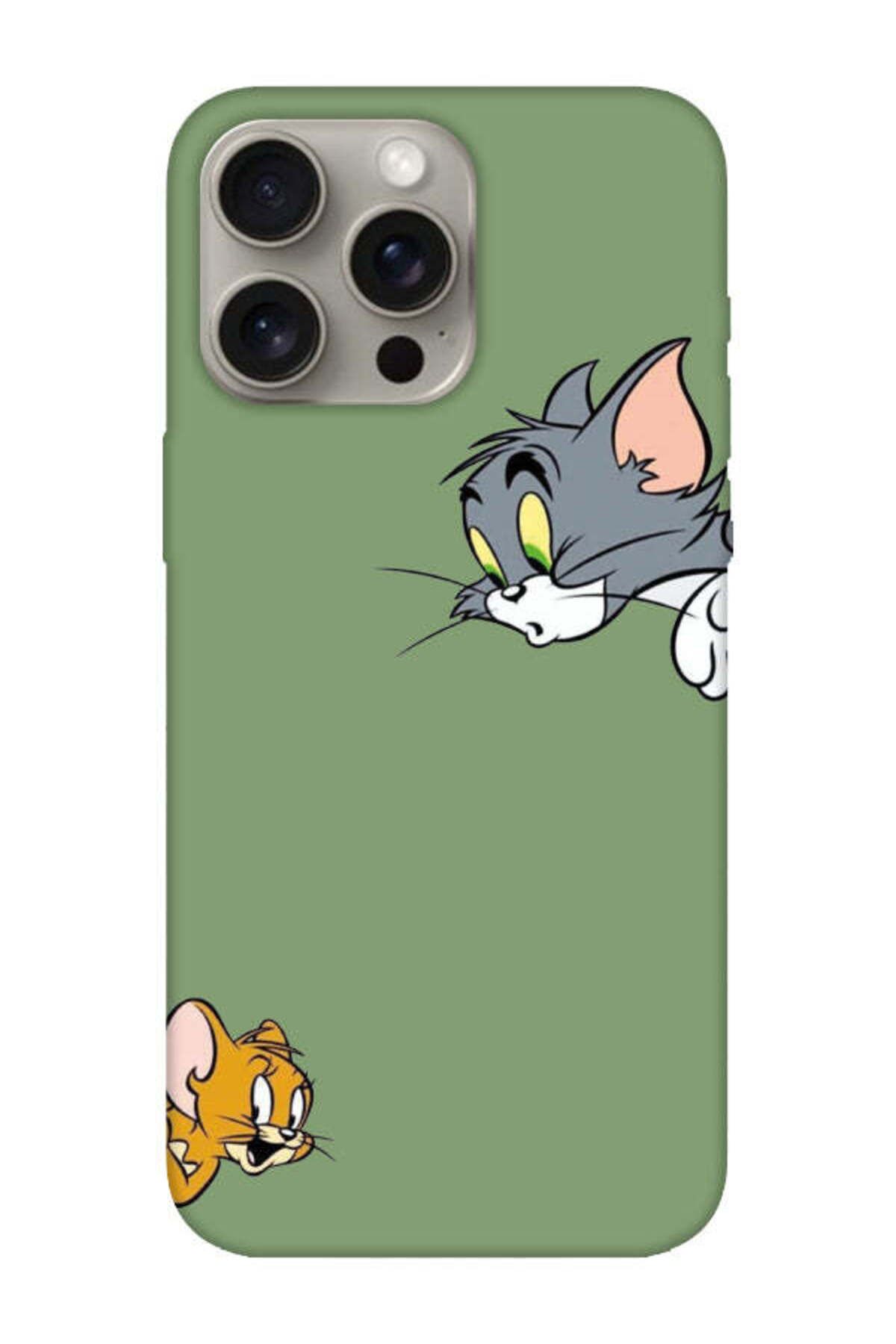 frondcase iPhone 15 Pro Max Tom And Jerry Yeşil Telefon Kılıfı