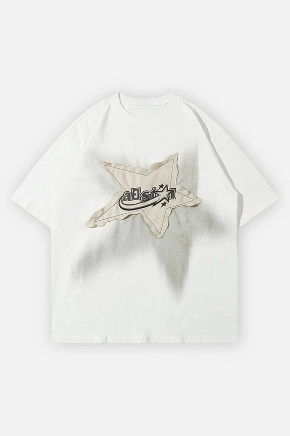 1blood Beyaz Y2K Star Patch T-Shirt