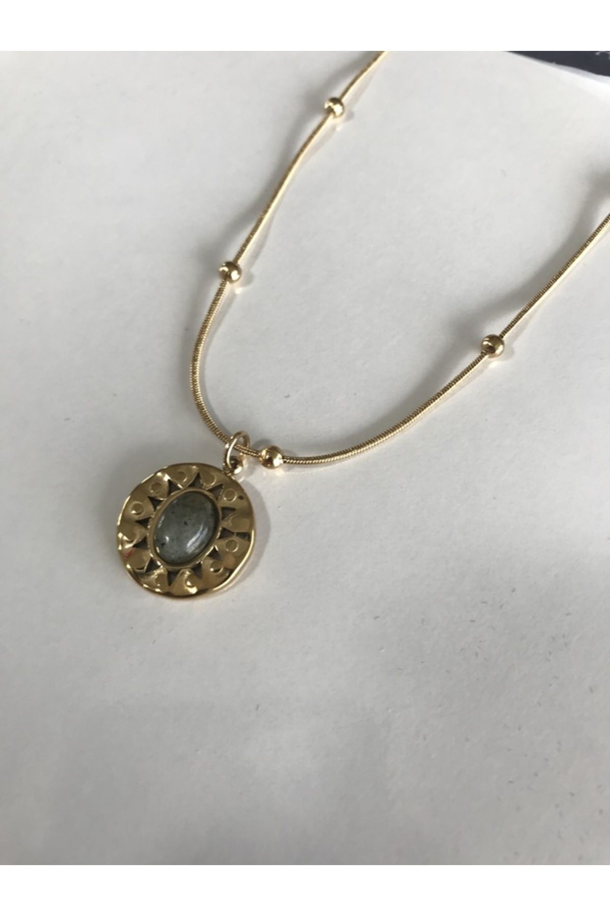 stainless steell Vintage Yeşil Gold Bohem Çelik Kolye