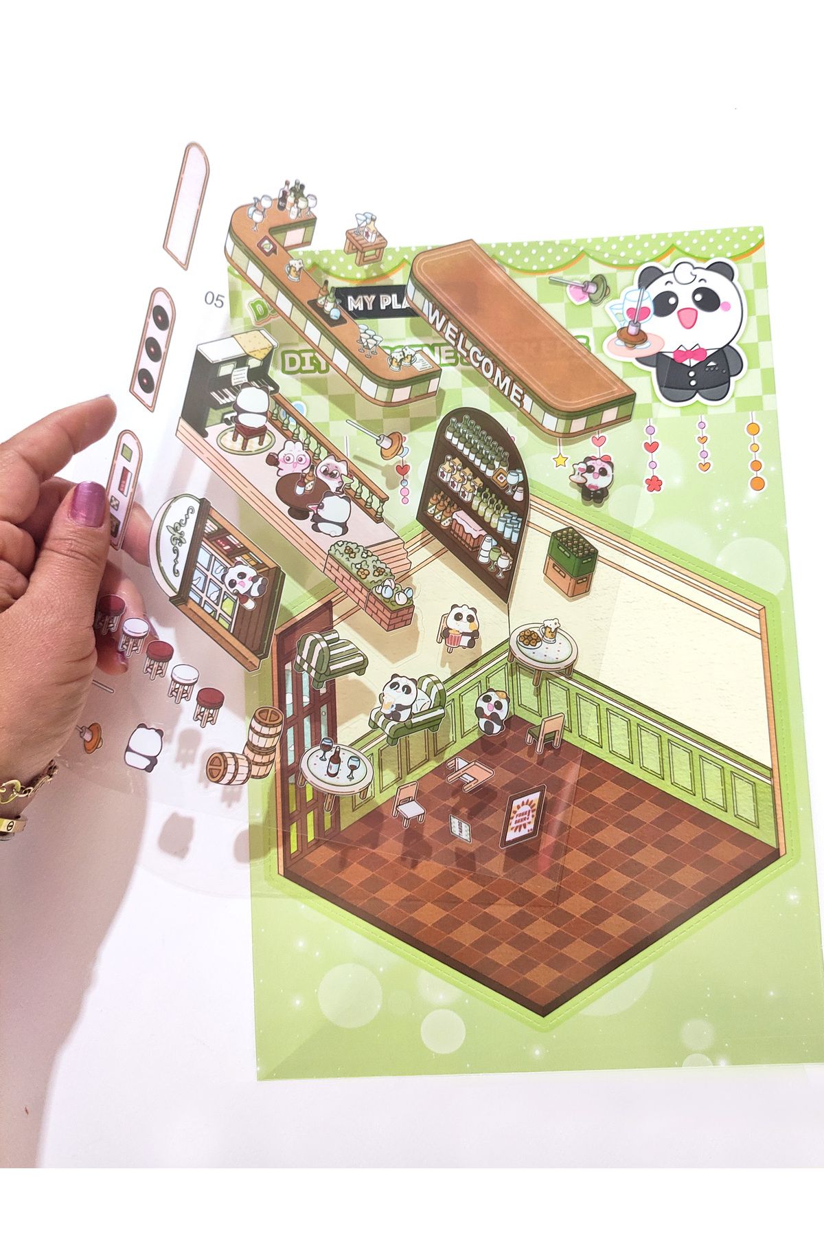 Limmy Kafe Dükkan izometrik Sticker Yapım Seti 3d Etiket Yapışkanlı Çıkartma - Panda (No:05)