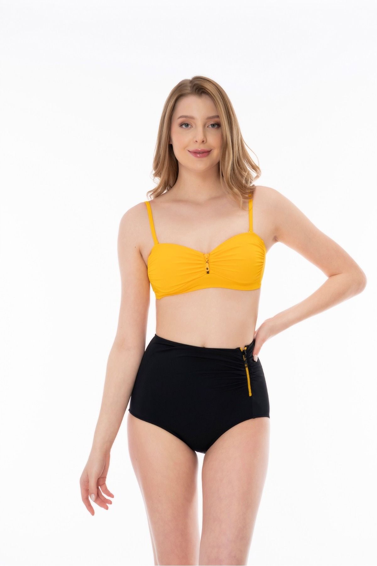 Sunsurf 2025 Kreasyonu Sarı Yüksek Bel Kaplı Bikini Takımı