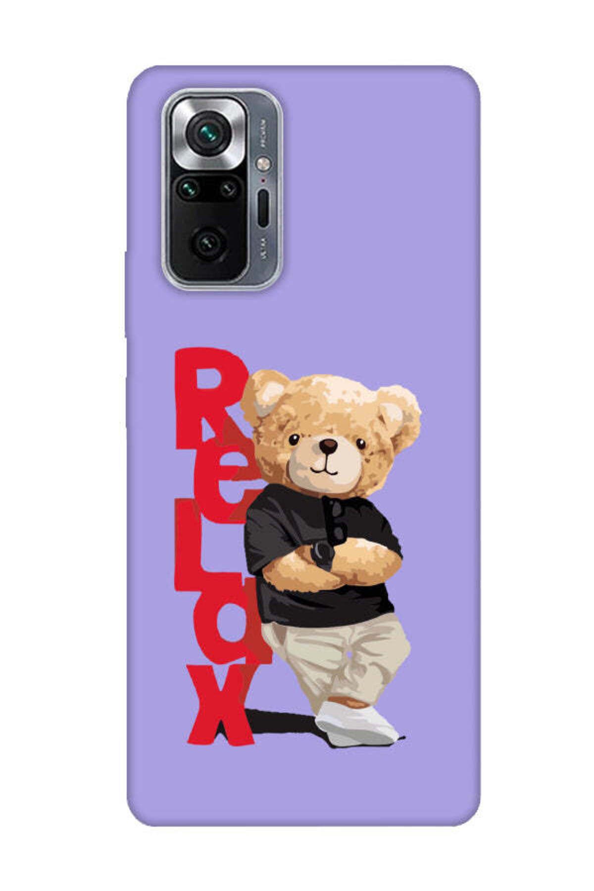 frondcase Redmi Note 10 Pro Teddy Bear Relax Lila Telefon Kılıfı