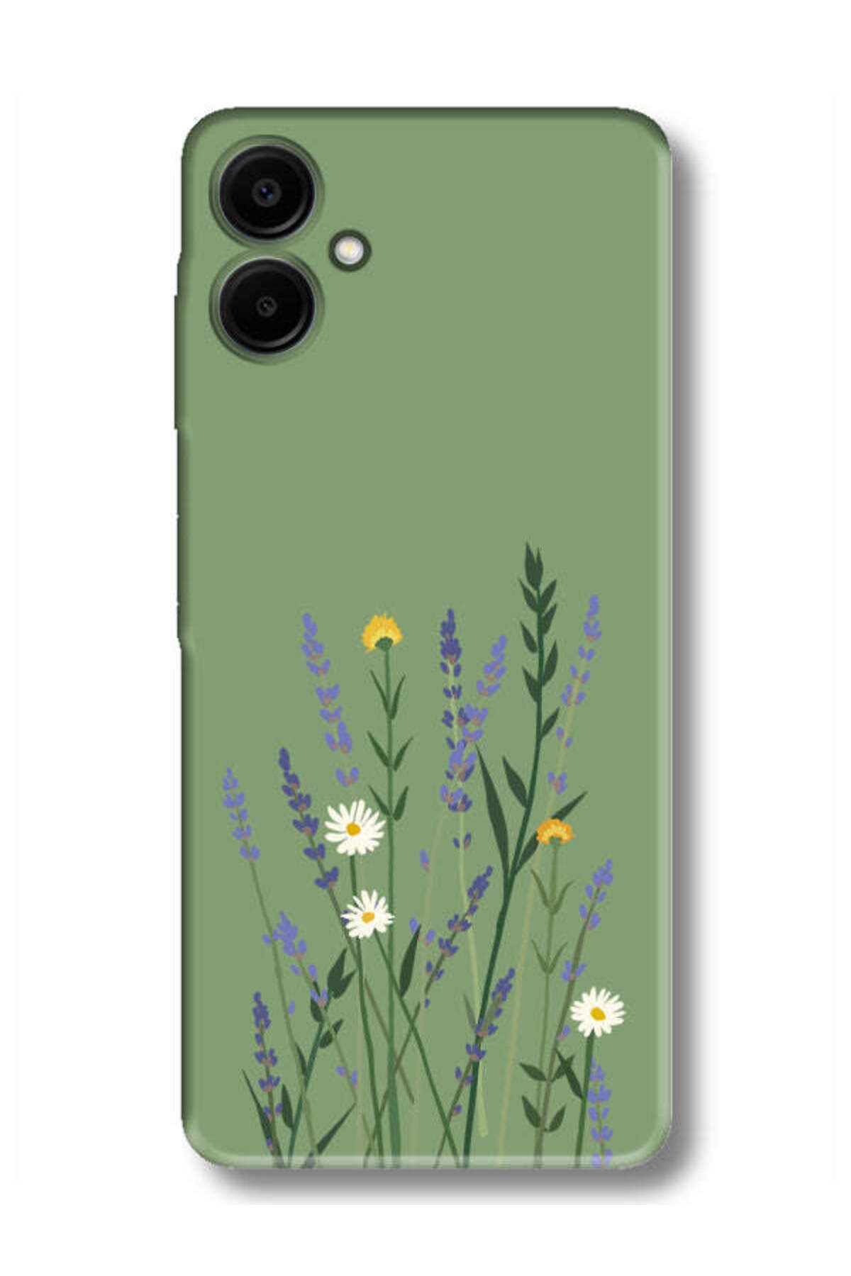 frondcase Samsung A06 Lavanta Desenli Yeşil Telefon Kılıfı