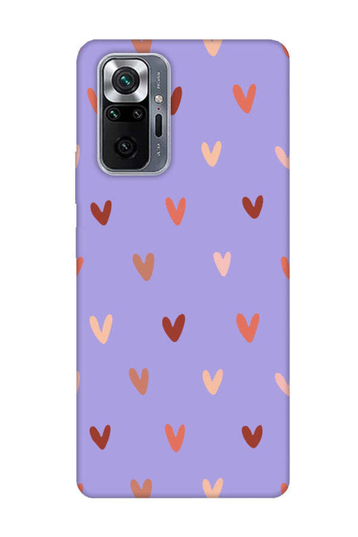 frondcase Redmi Note 10 Pro Kalp Desenli Lila Telefon Kılıfı