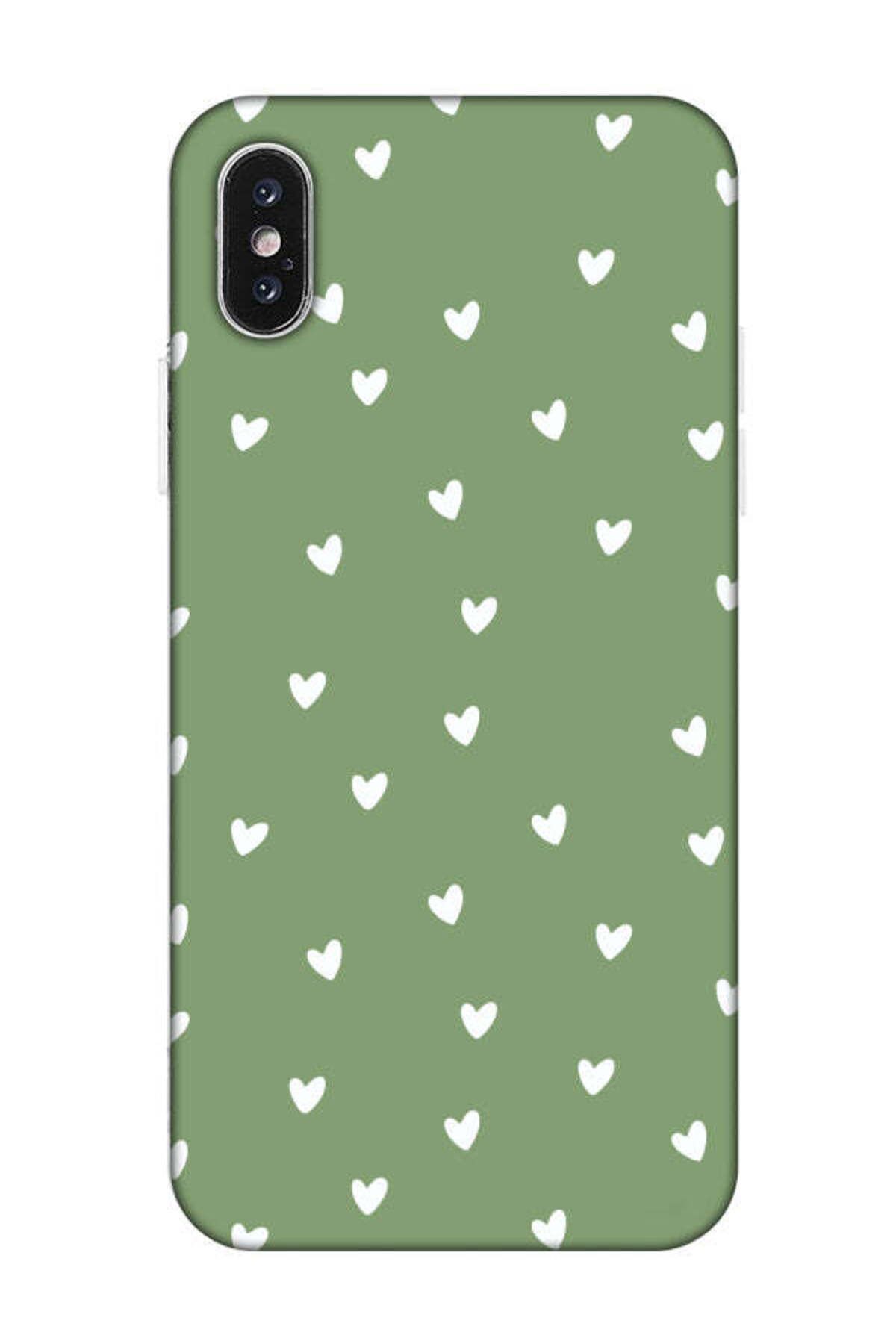 frondcase iPhone XS Max Küçük Kalpler Yeşil Telefon Kılıfı
