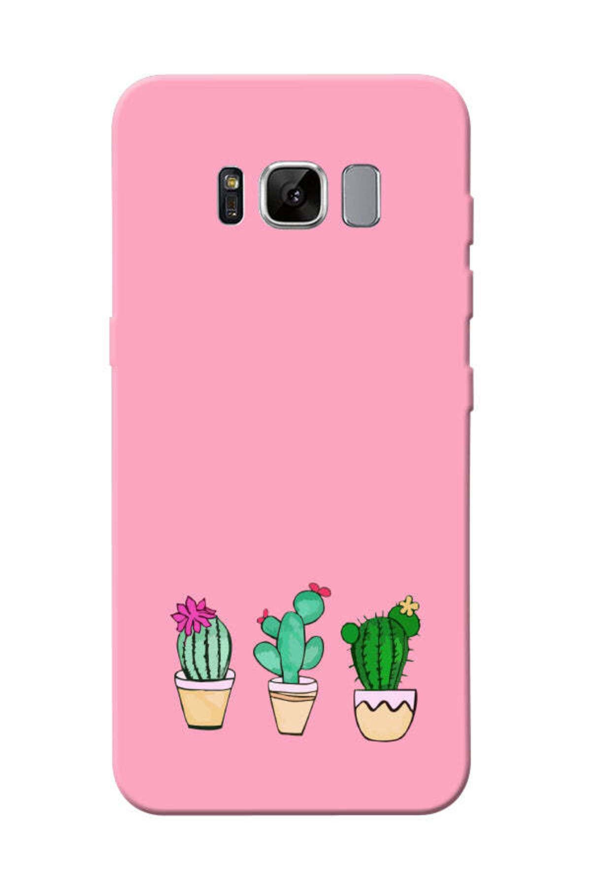 frondcase Samsung S8 Kaktüs Desenli Pembe Telefon Kılıfı