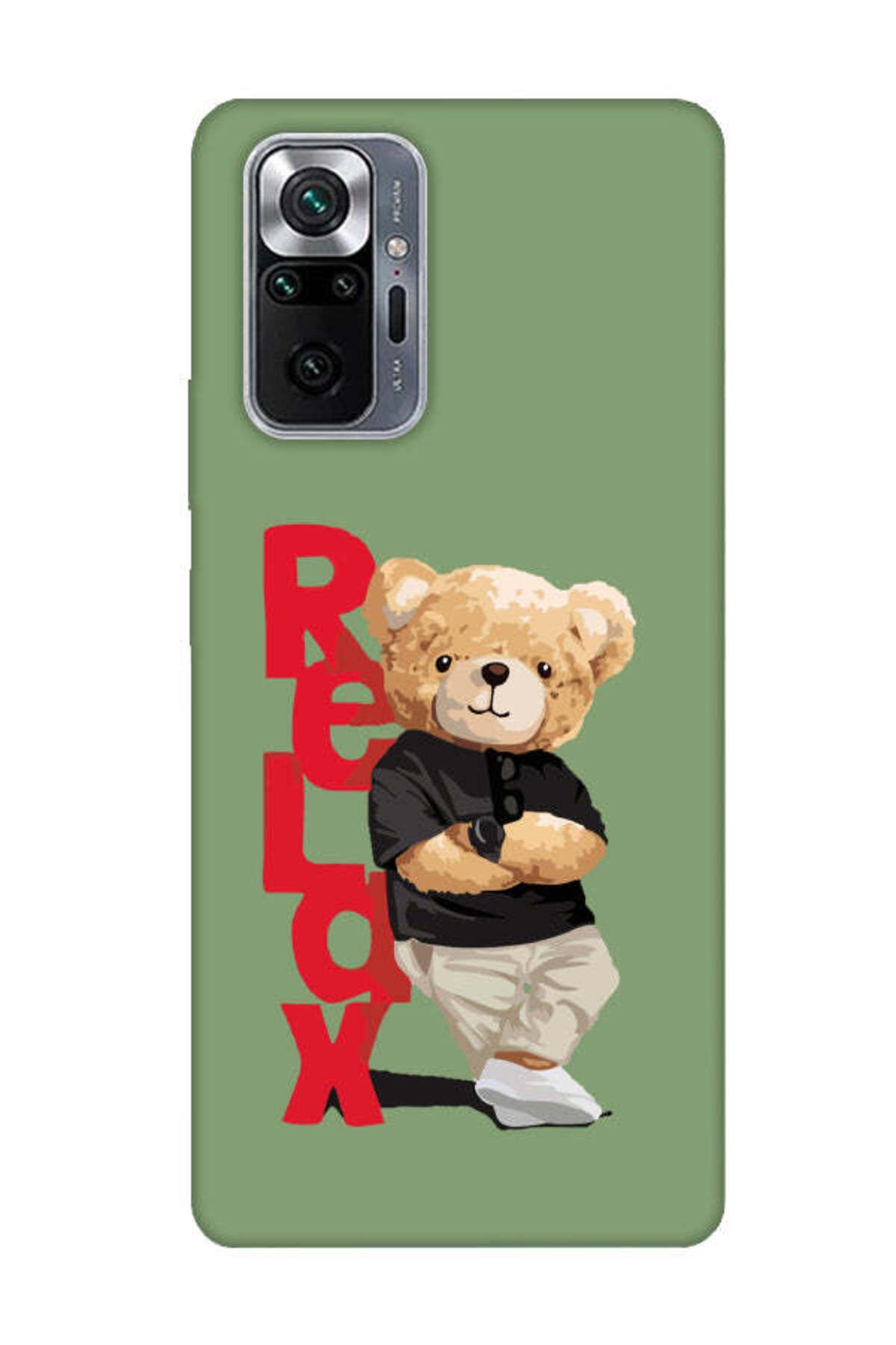 frondcase Redmi Note 10 Pro Teddy Bear Relax Yeşil Telefon Kılıfı