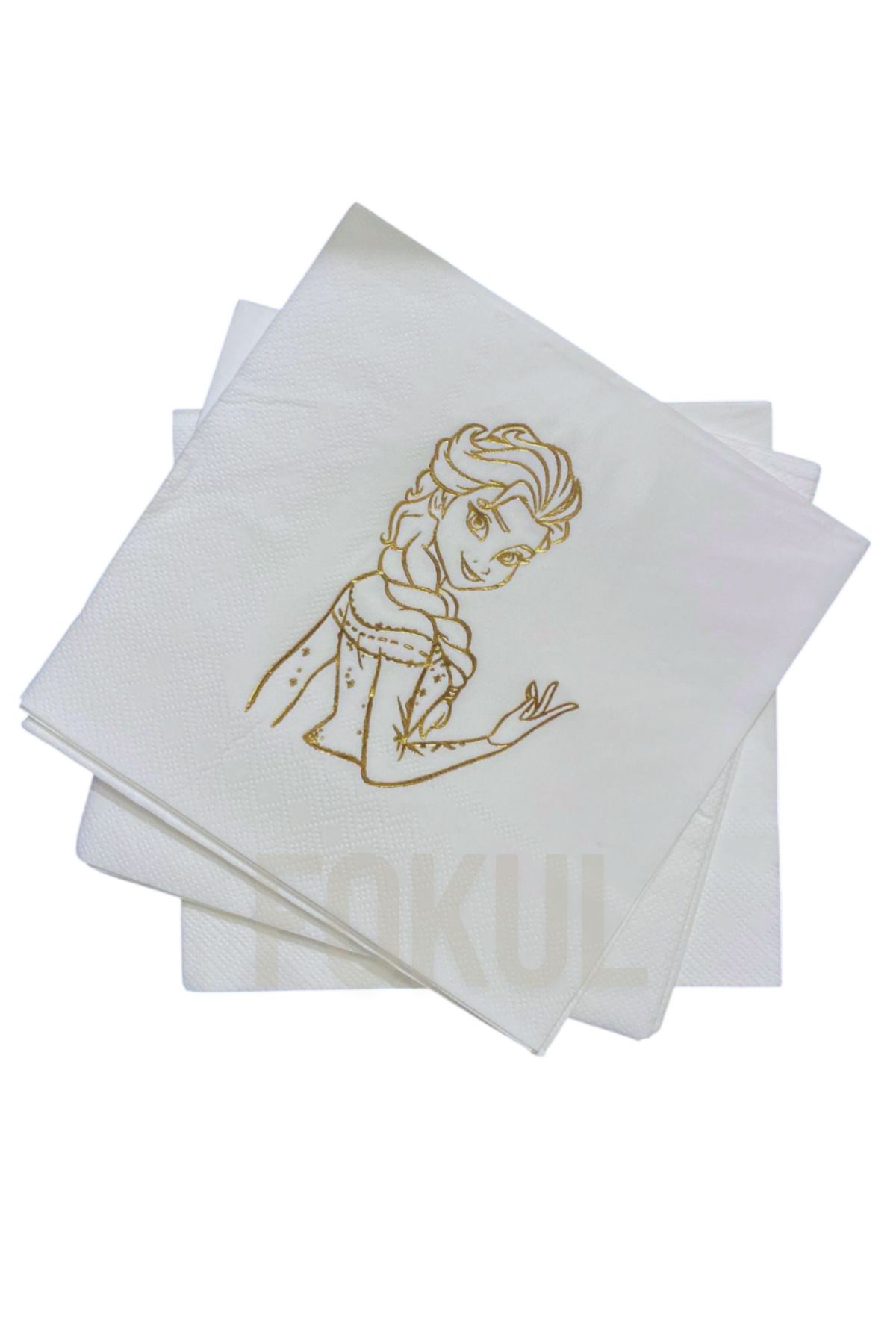 FOKUL Frozen Elsa Karlar Kraliçesi Gold Varaklı Peçete 16 Adet Frozen Doğum Günü Peçetesi