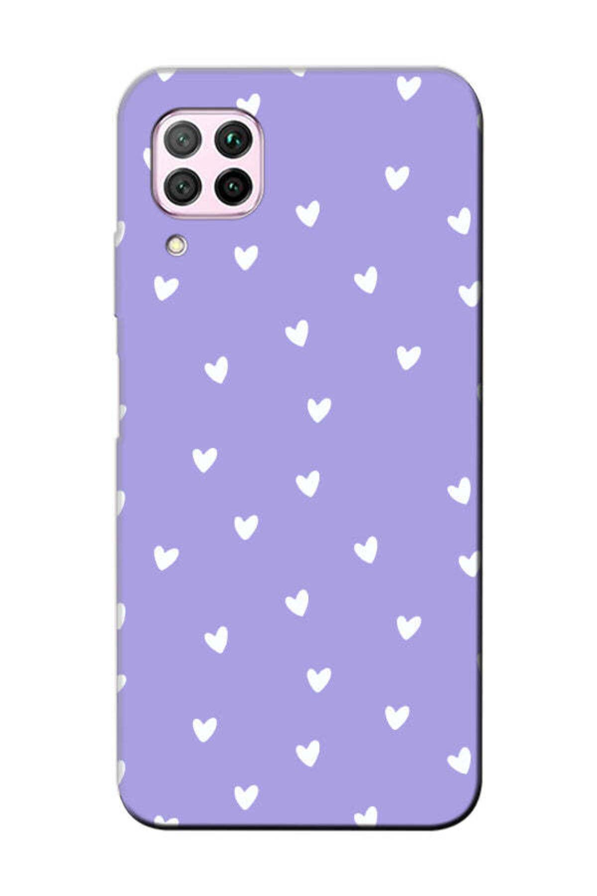 frondcase Huawei P40 Lite Küçük Kalpler Lila Telefon Kılıfı