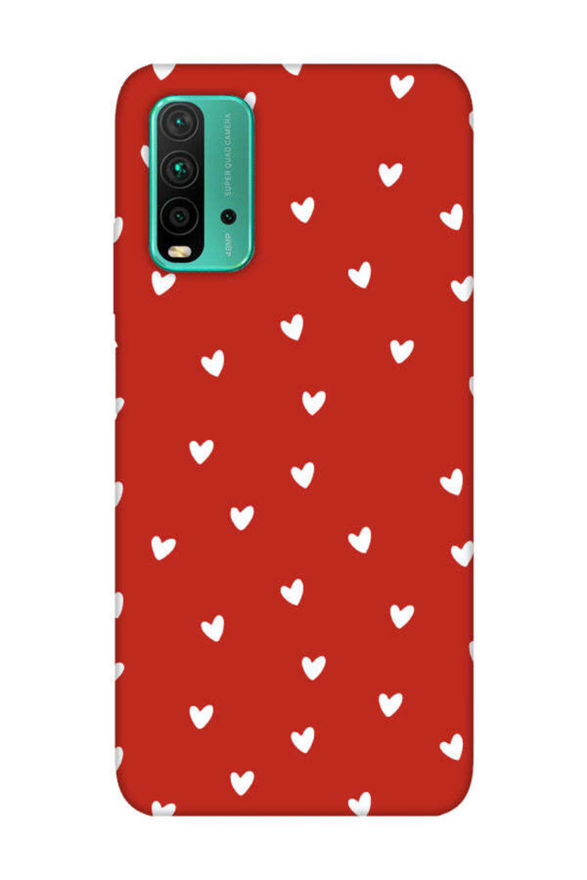 frondcase Redmi 9T Küçük Kalpler Kırmızı Telefon Kılıfı