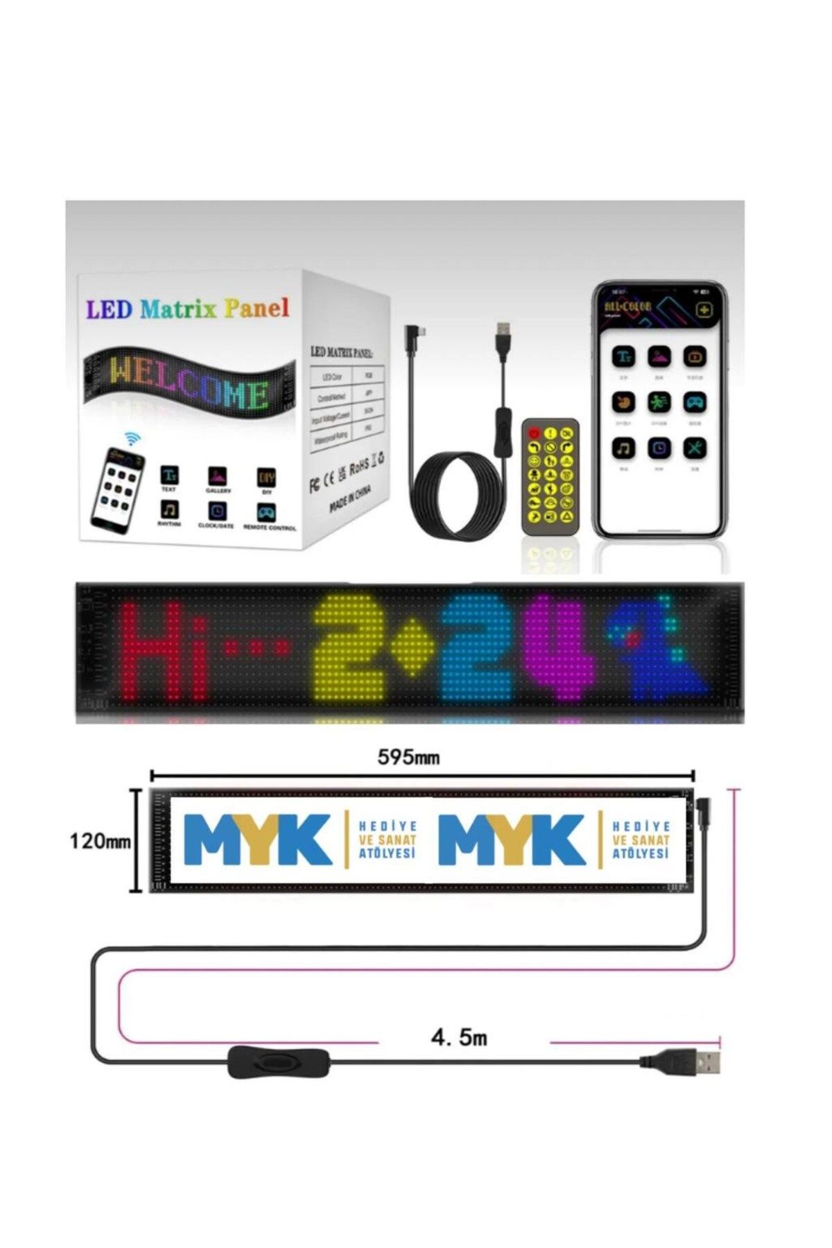mykhediyevesanatatölyesi LED Matrix Kayan Yazı Panel | Araba Camı Ekranı | Telefonla Kontrol | Bluetooth Dijital Reklam Tabel