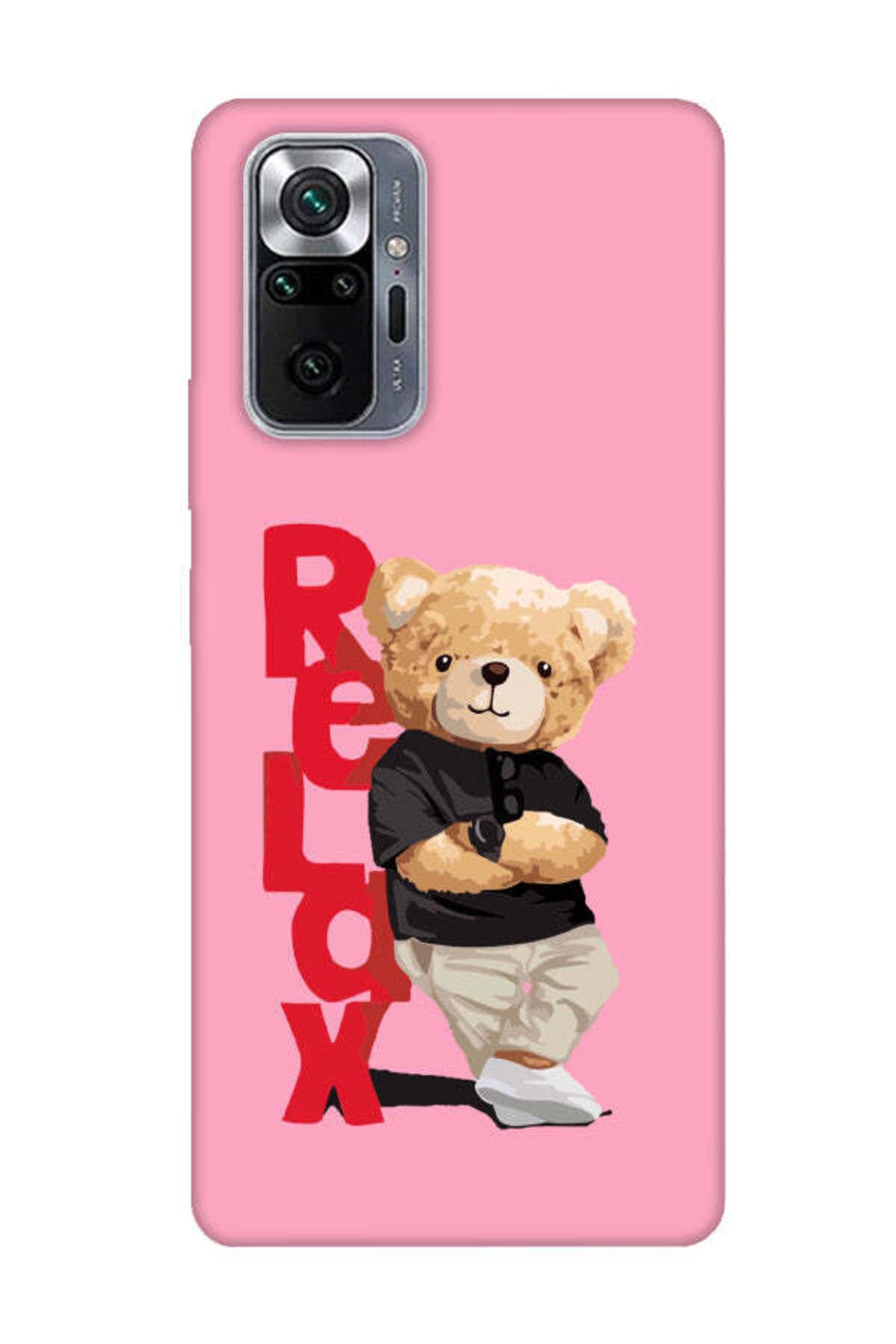 frondcase Redmi Note 10 Pro Teddy Bear Relax Pembe Telefon Kılıfı