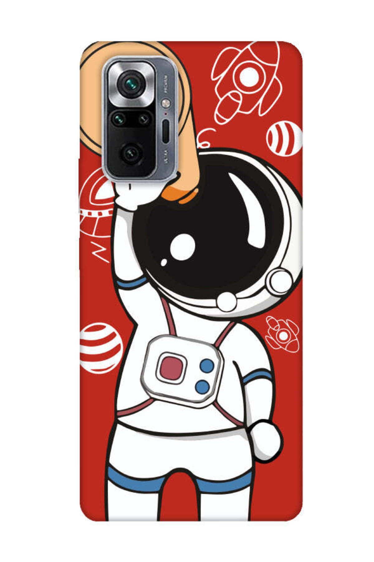 frondcase Redmi Note 10 Pro Astronot Kırmızı Telefon Kılıfı