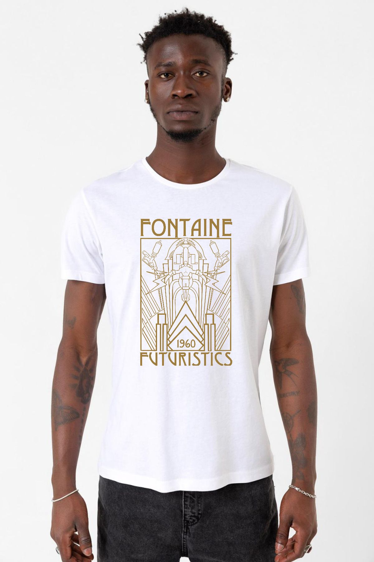 Tshirthane Bioshock Fontaine Futuristics Beyaz Erkek Bisikletyaka Tshirt