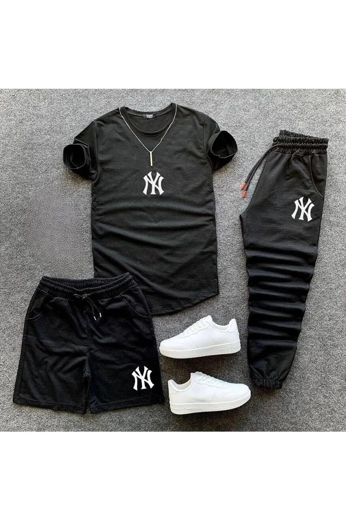 Syndra New York Baskılı Siyah Unisex Yazlık Eşofman Kombini