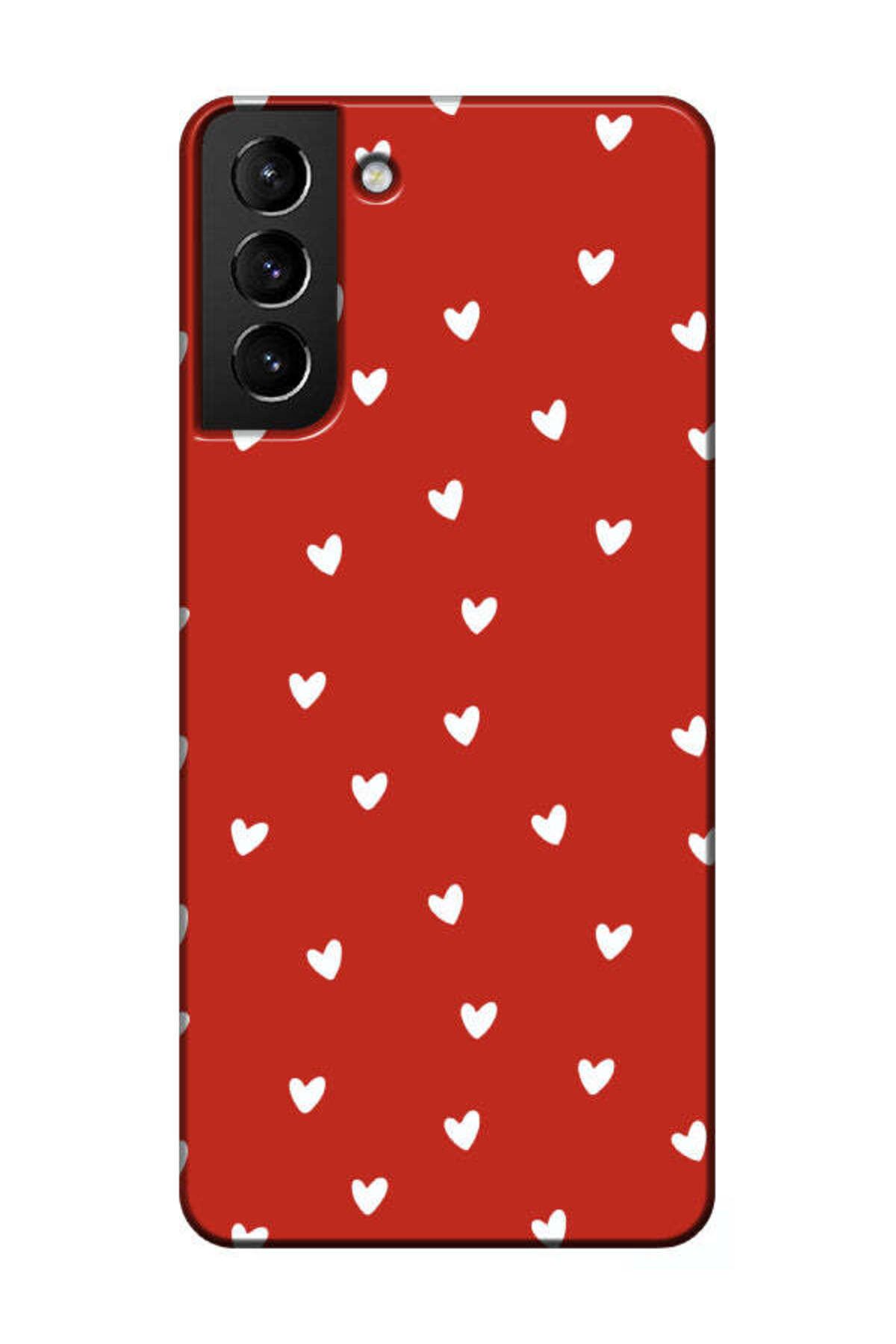 frondcase Samsung S21 Plus Küçük Kalpler Kırmızı Telefon Kılıfı