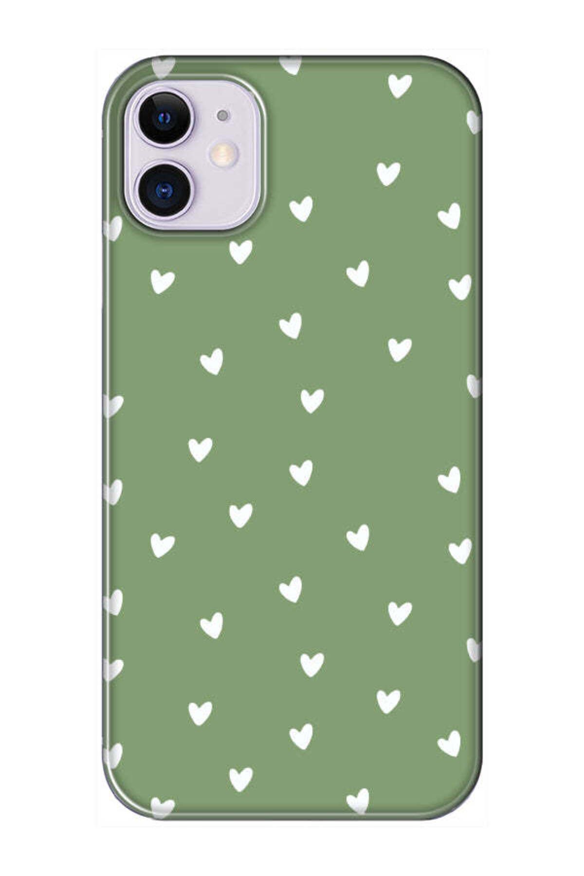 frondcase iPhone 11 Küçük Kalpler Yeşil Telefon Kılıfı