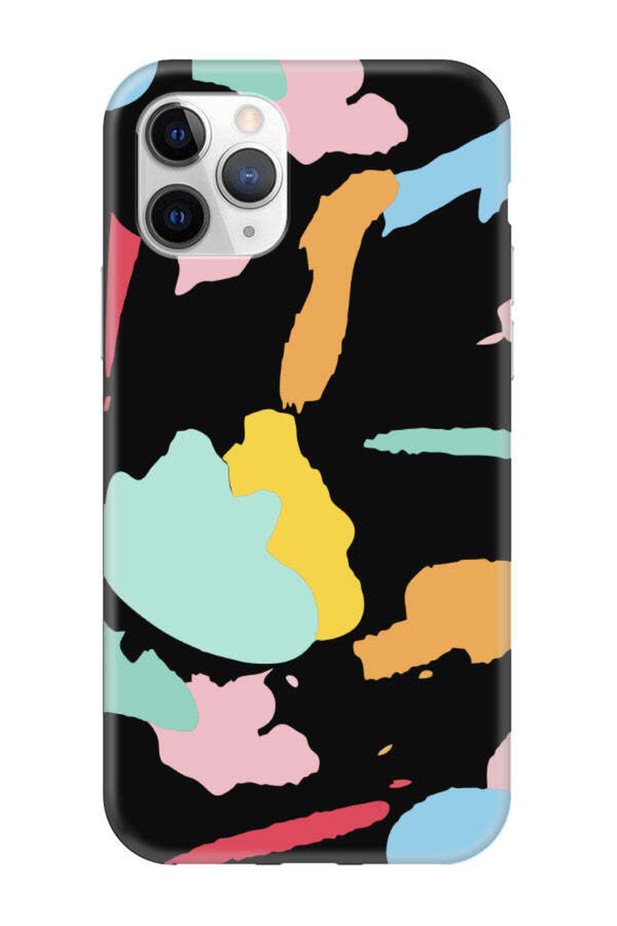 frondcase iPhone 11 Pro Sanatsal Boyalar Siyah Telefon Kılıfı