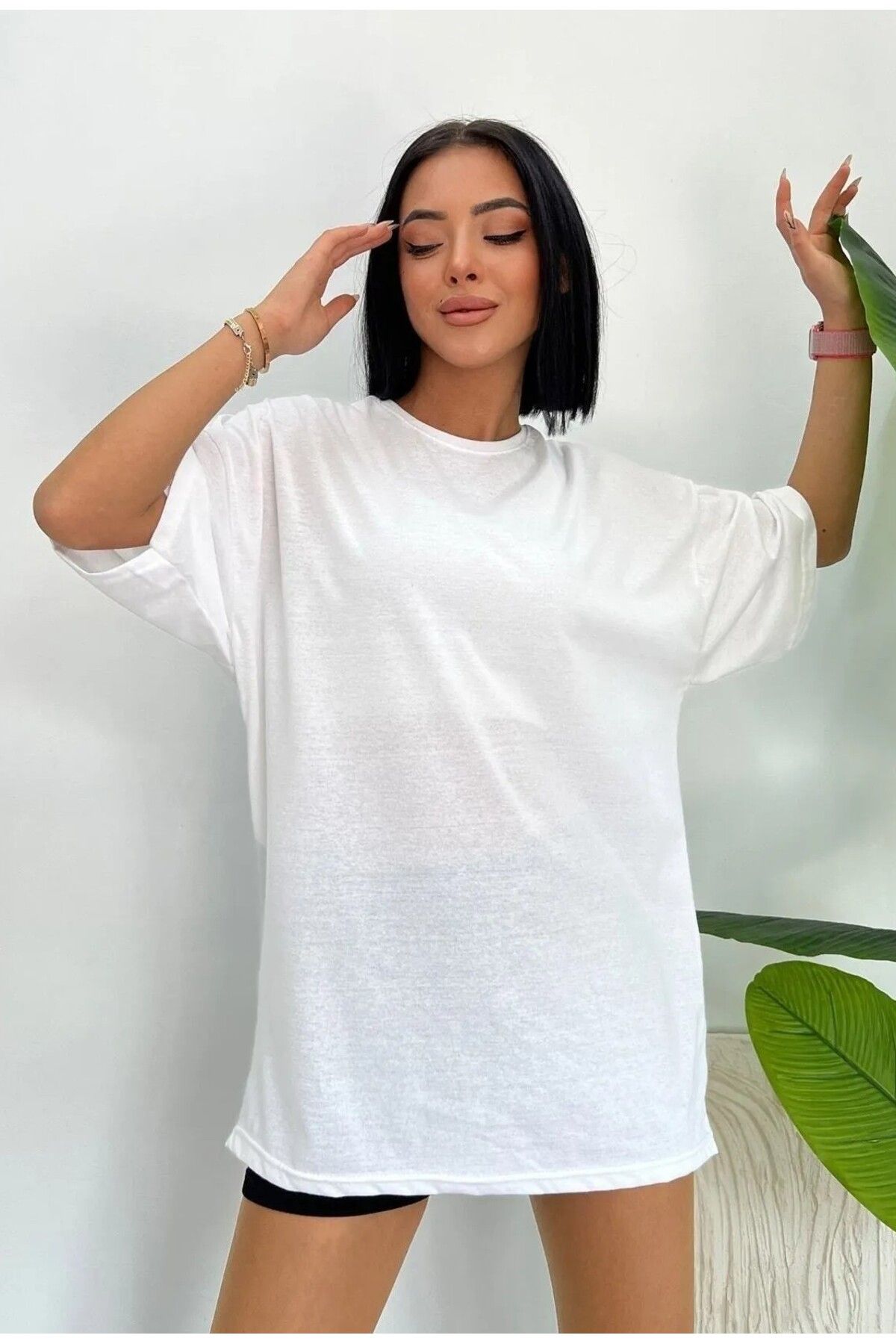 Syndra Unisex Pamuk Bisiklet Yaka Boyfriend Örme Oversize T-shirt