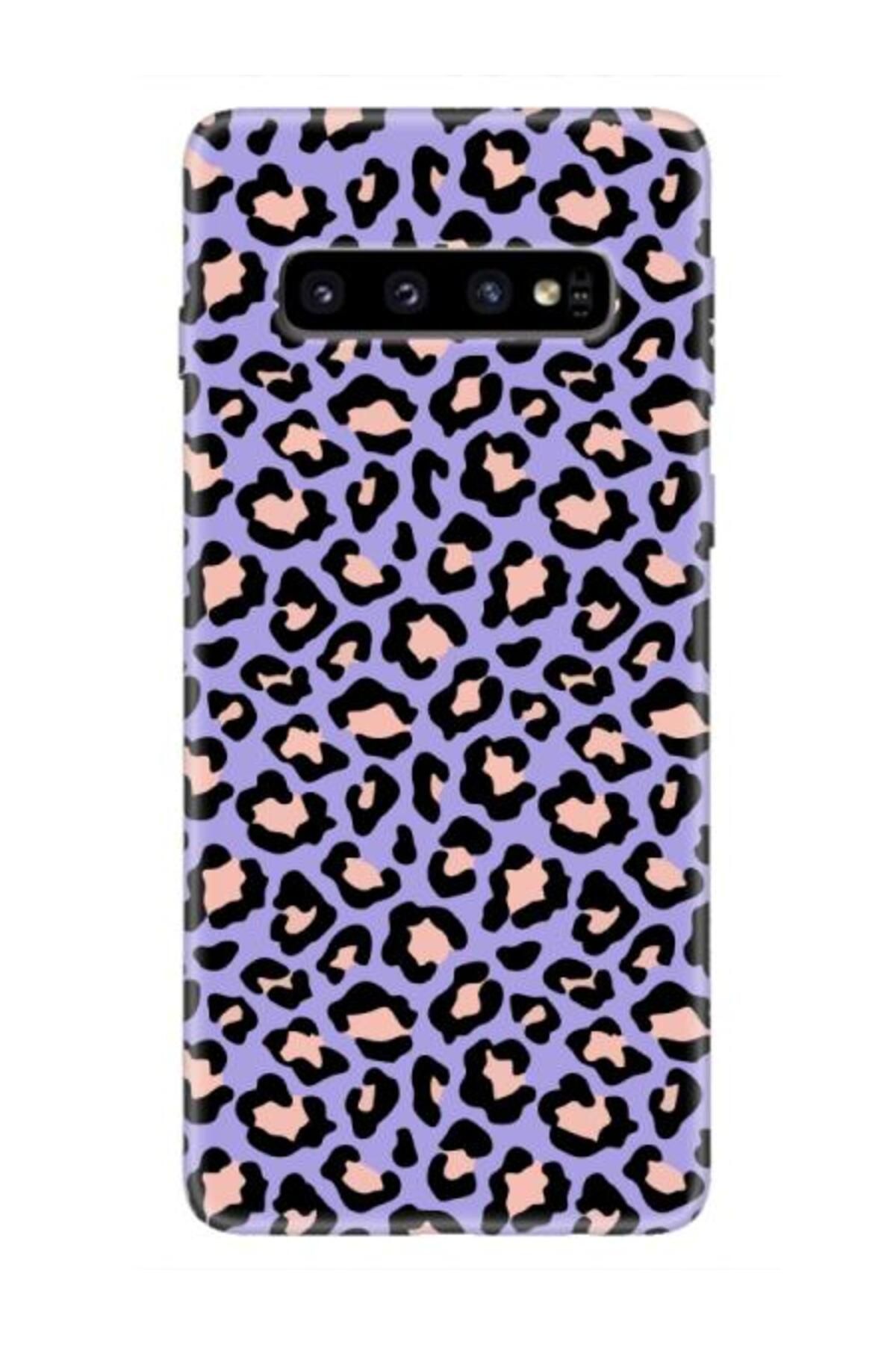 frondcase Samsung S10 Leopar Desenli Lila Telefon Kılıfı