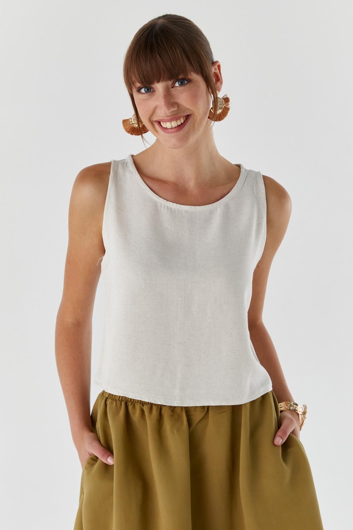 Shopping Shop Askılı Keten Bluz TAS