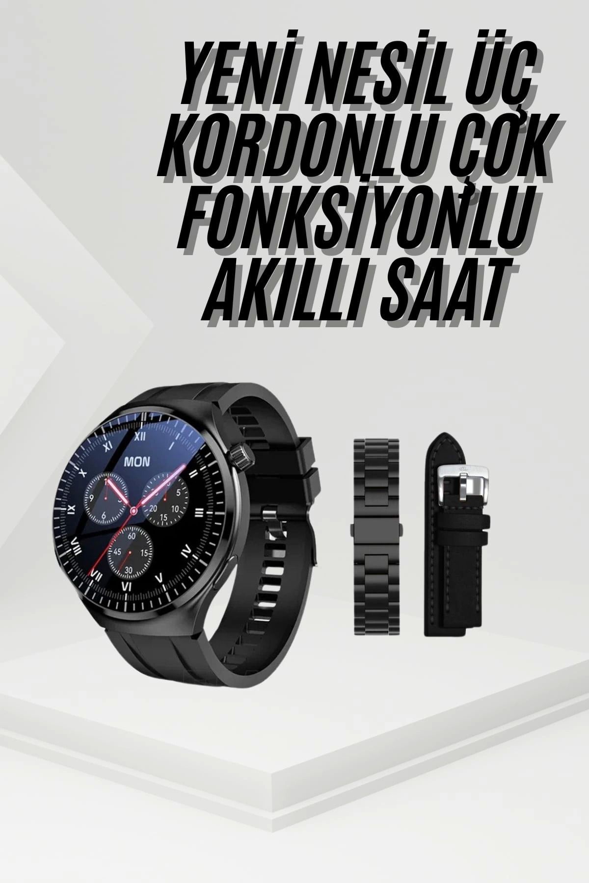 ÖYKÜ VE YİĞİT Amoled Ekran Metal Deri Silikon Kordonlu Uyku ve Sağlık Takibi