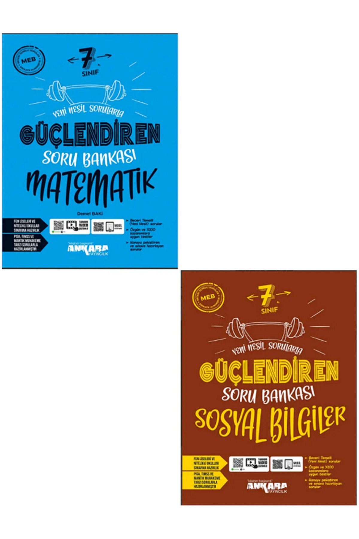 Evrensel İletişim Yayınları 7.Sınıf Ankara Güçlendiren Matematik + Sosyal Bilgiler Soru Bankası / Yeni Nesil Sorular / 2 KİTAP