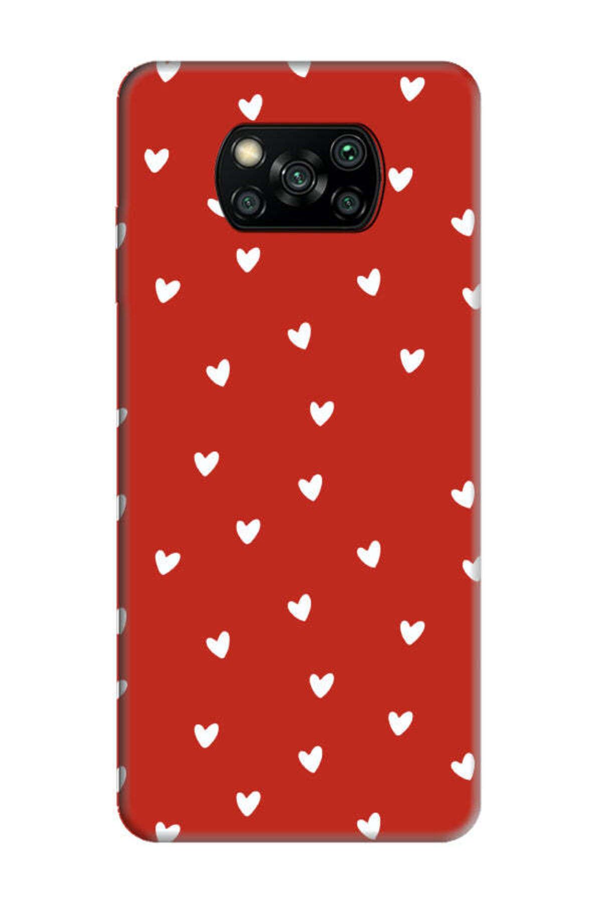 frondcase Poco X3 Küçük Kalpler Kırmızı Telefon Kılıfı