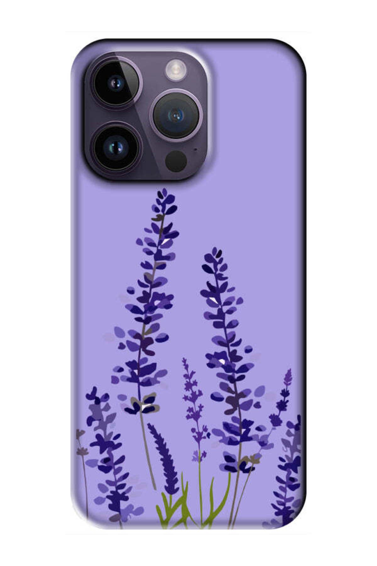 frondcase iPhone 14 Pro Max Lavanta Desenli Lila Telefon Kılıfı