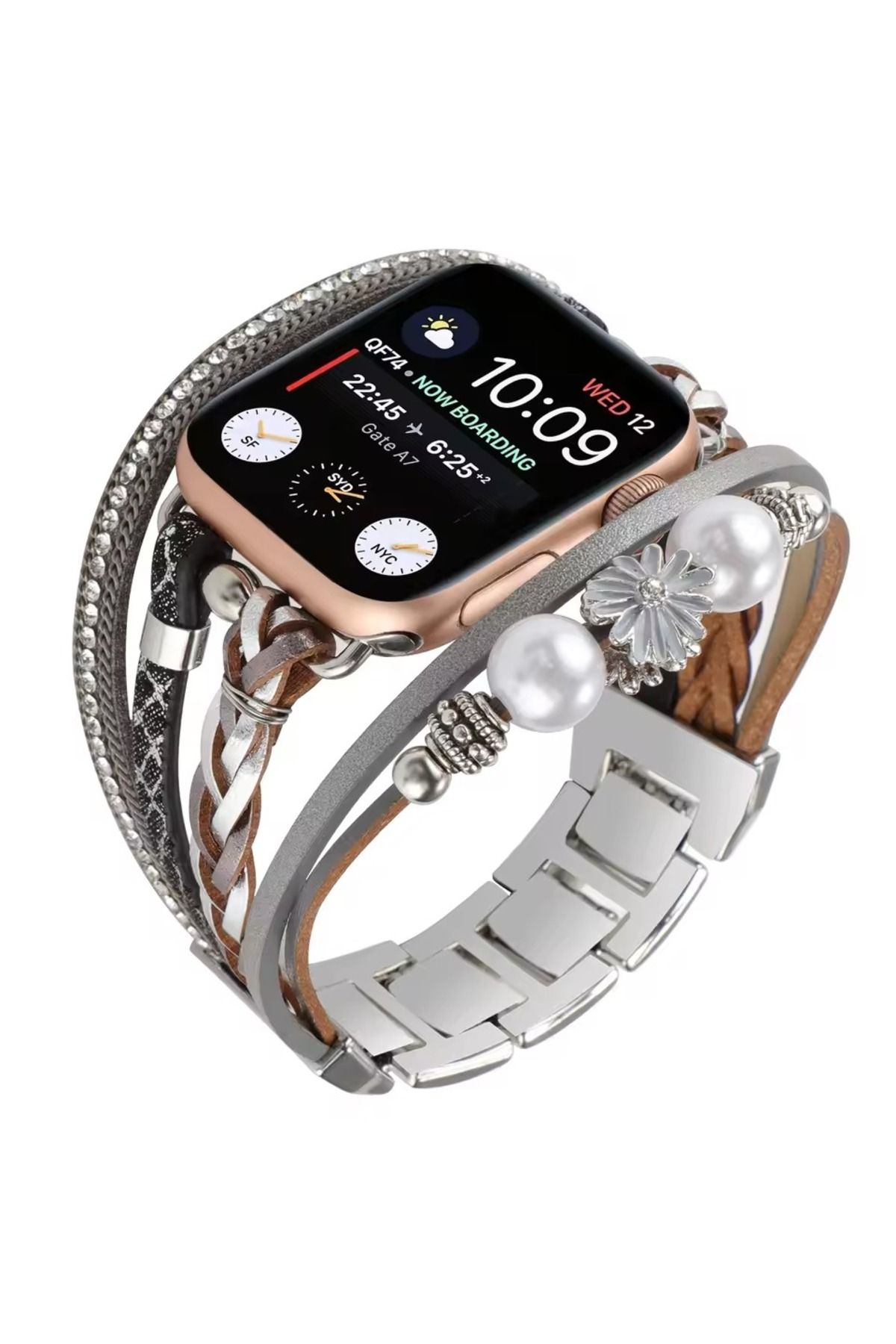 Alstrap Apple Watch 10 42mm 3 4 5 6 7 8 9 Se 38 40 41mm Uyumlu Kadın Deri & Metal Kombin Bileklik Kordon
