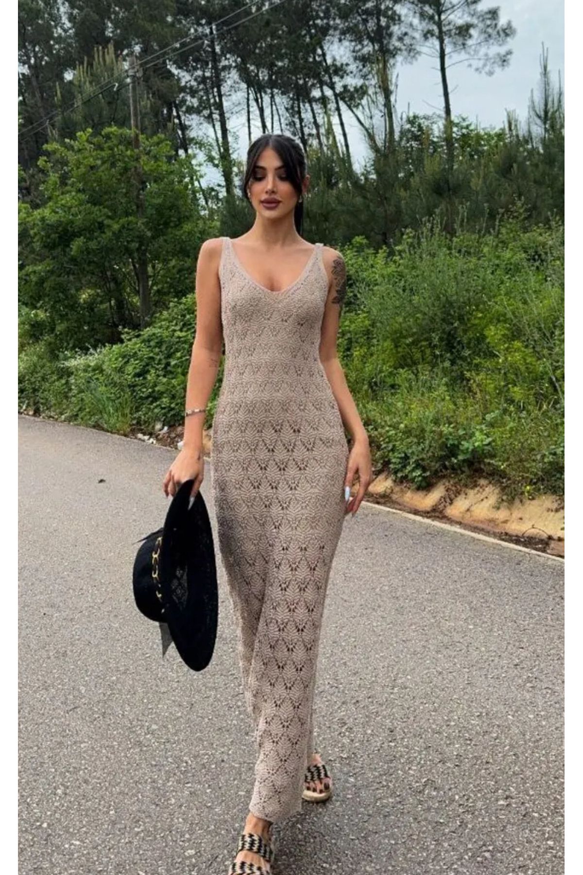 Noi Belis Maxi Boy Astarlı Ajurlu/Delikli İnce Yazlık Elbise SS25EL0020