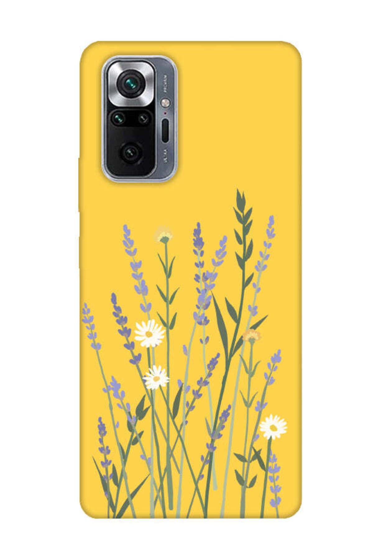 frondcase Redmi Note 10 Pro Lavanta Desenli Sarı Telefon Kılıfı