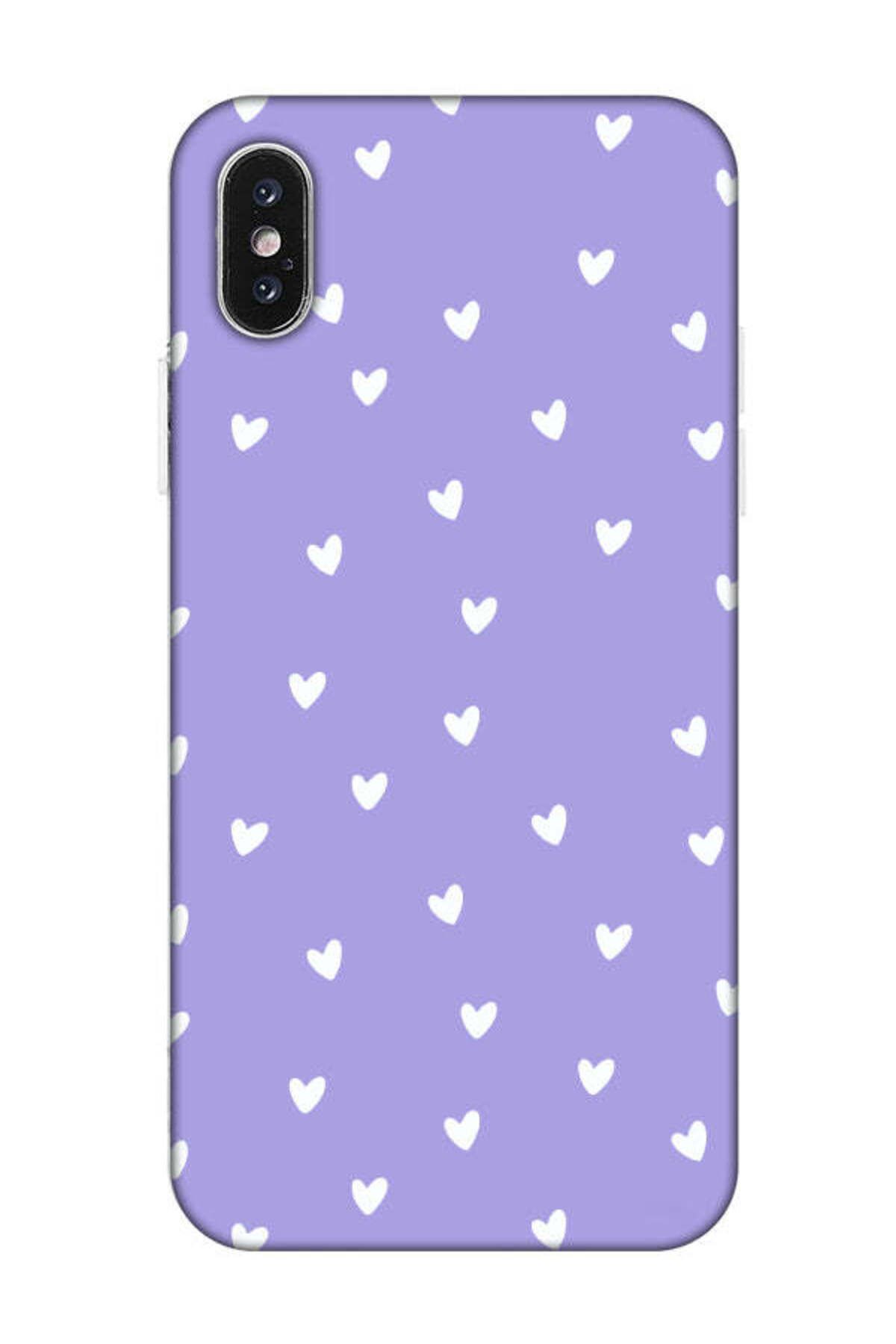 frondcase iPhone XS Küçük Kalpler Lila Telefon Kılıfı
