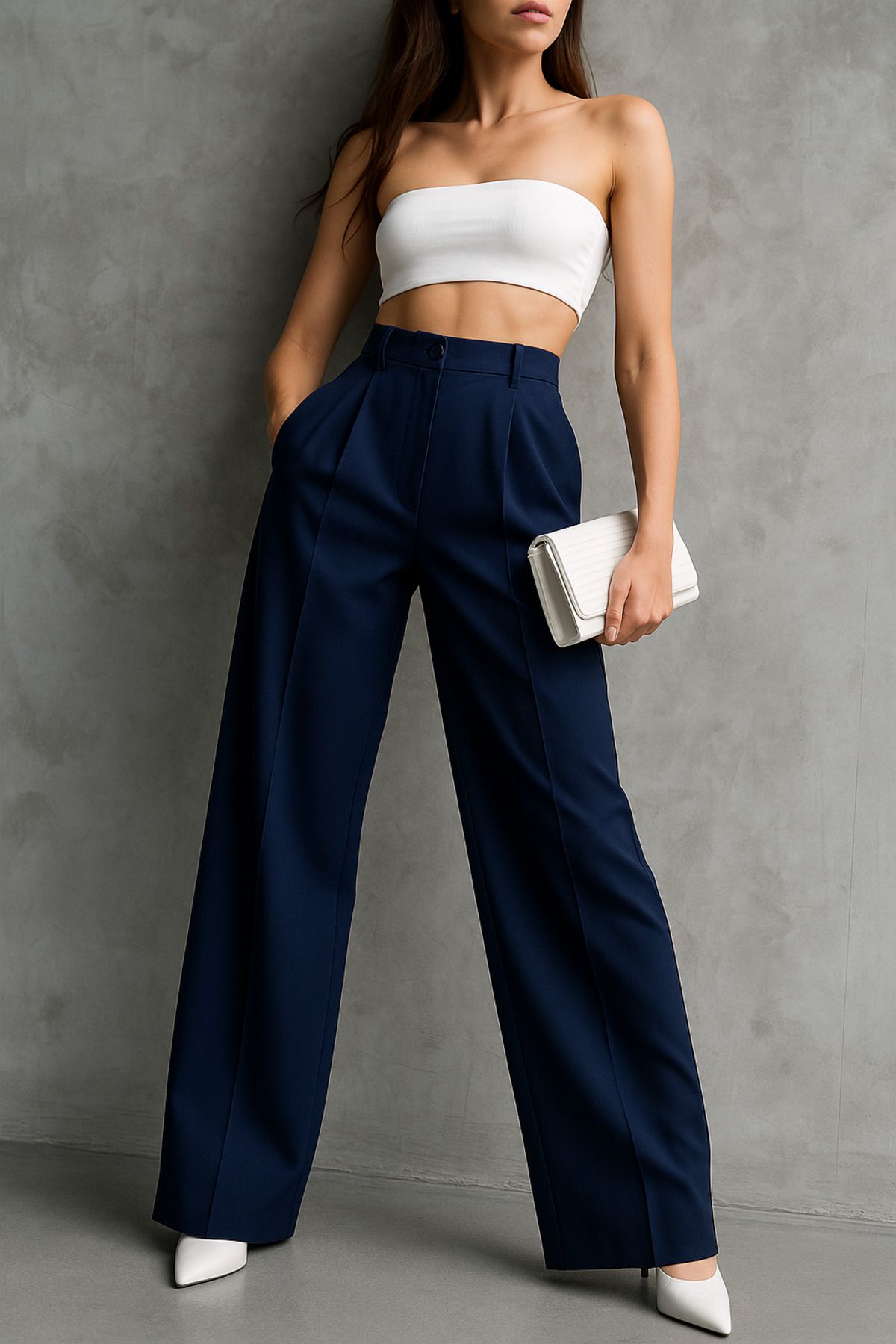 Rift Jeans Çift Pileli Yüksek Bel Palazzo Pantolon