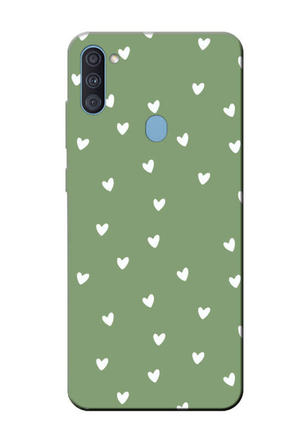 frondcase Samsung A11 Küçük Kalpler Yeşil Telefon Kılıfı