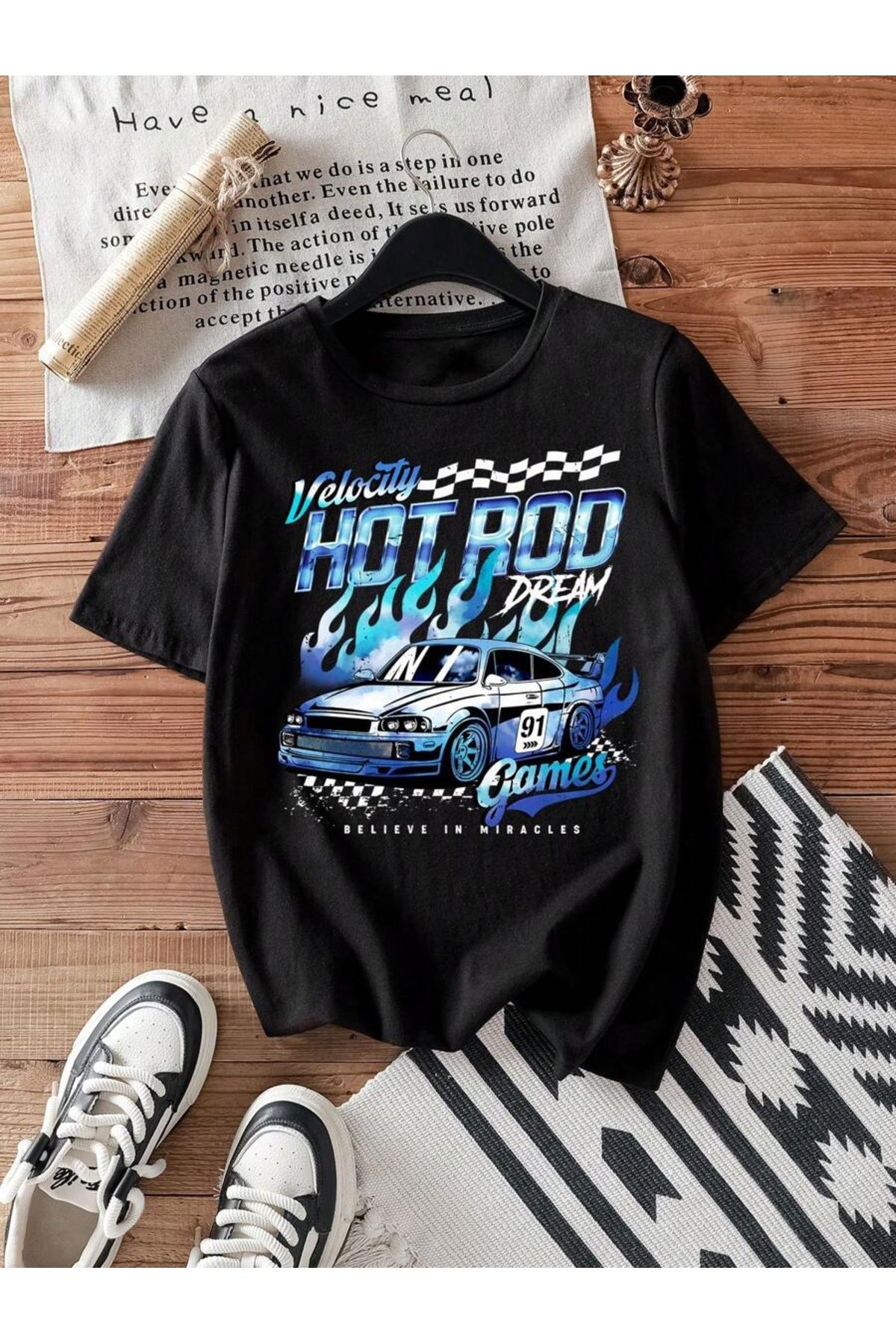 ELNOYA Unisex Pamuklu Siyah Oversize "  Baskılı Rahat Günlük  Büyük Beden  T-shirt