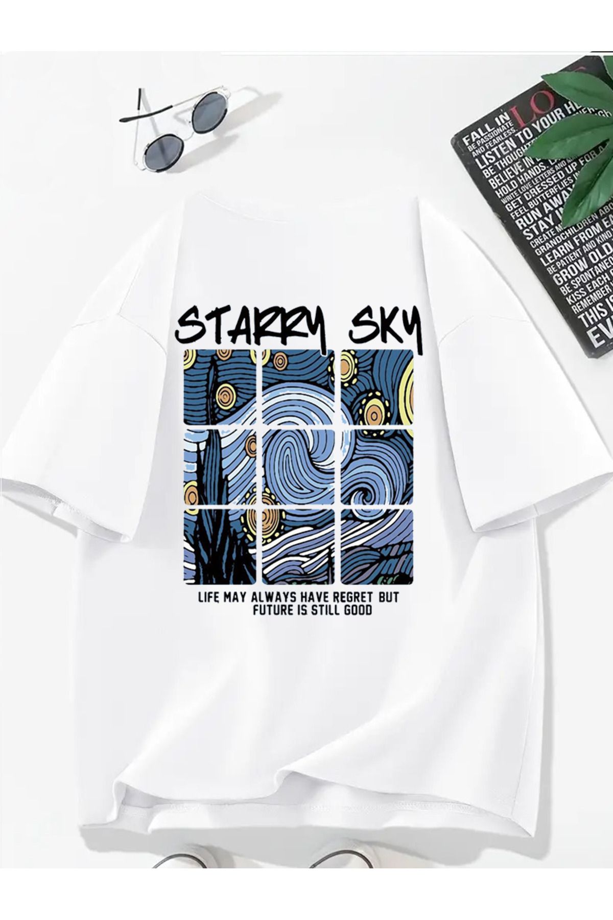 MODA Unisex Oversize Kalıp Starry Sky Baskılı T-Shirt