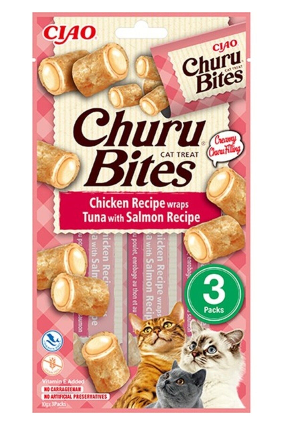 churu Bites Tavuk Sargılı, Ton Balıklı ve Somonlu Kedi Ödül Maması 3X10 Gr.